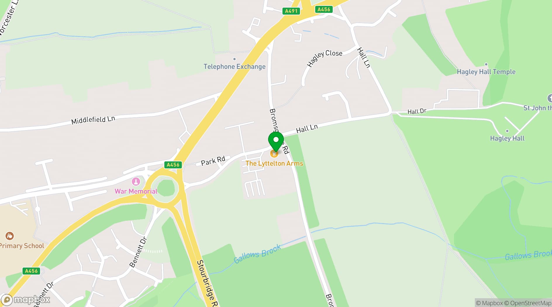 Map showing The Lyttelton Arms