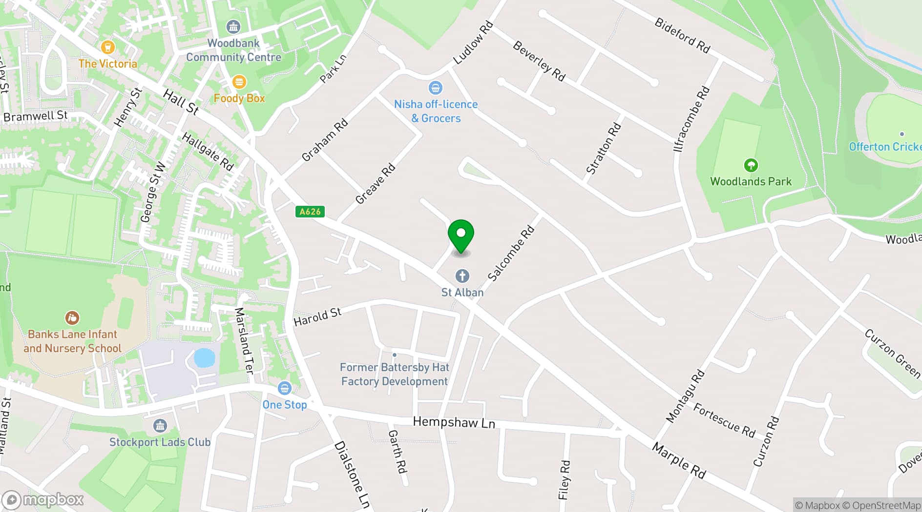 Map showing St Alban's Parish Hall
