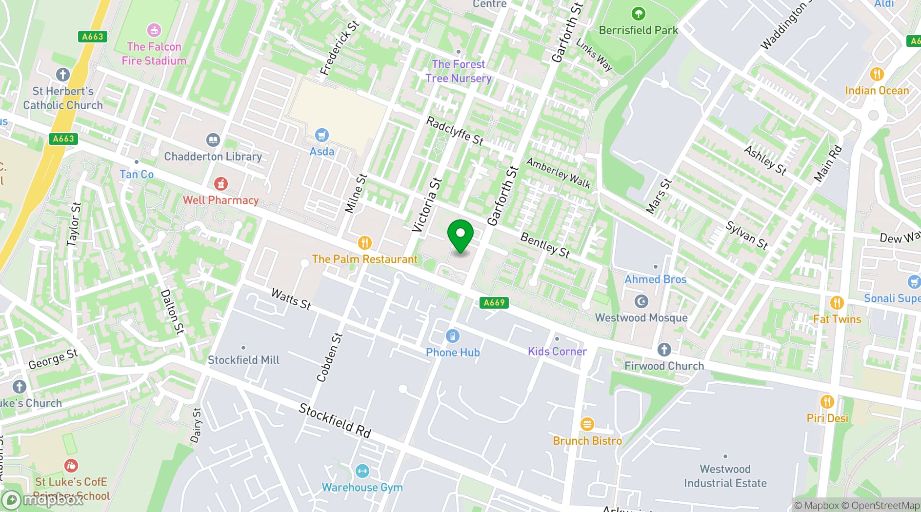 Map showing Chadderton Town Hall
