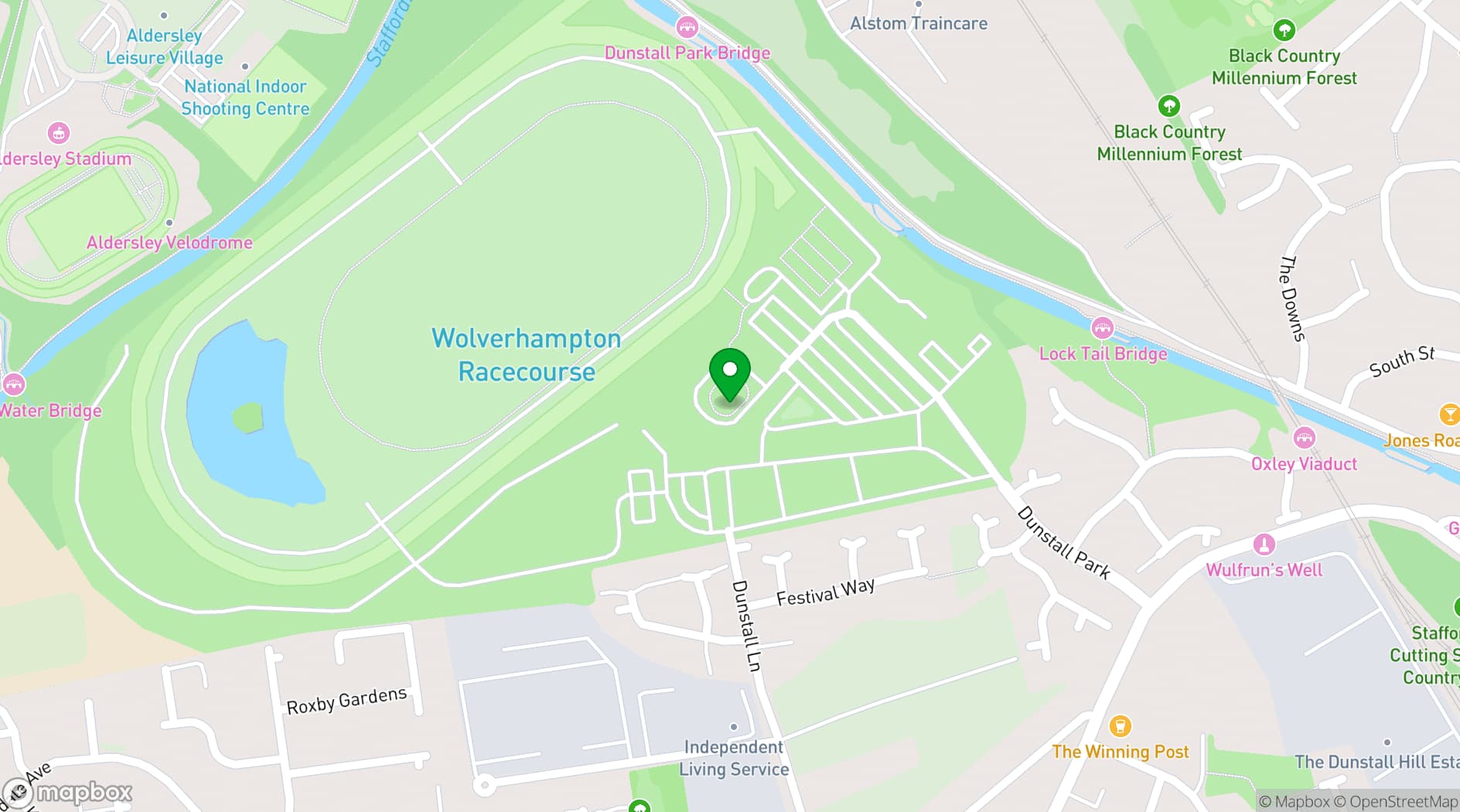 Map showing Wolverhampton Racecourse