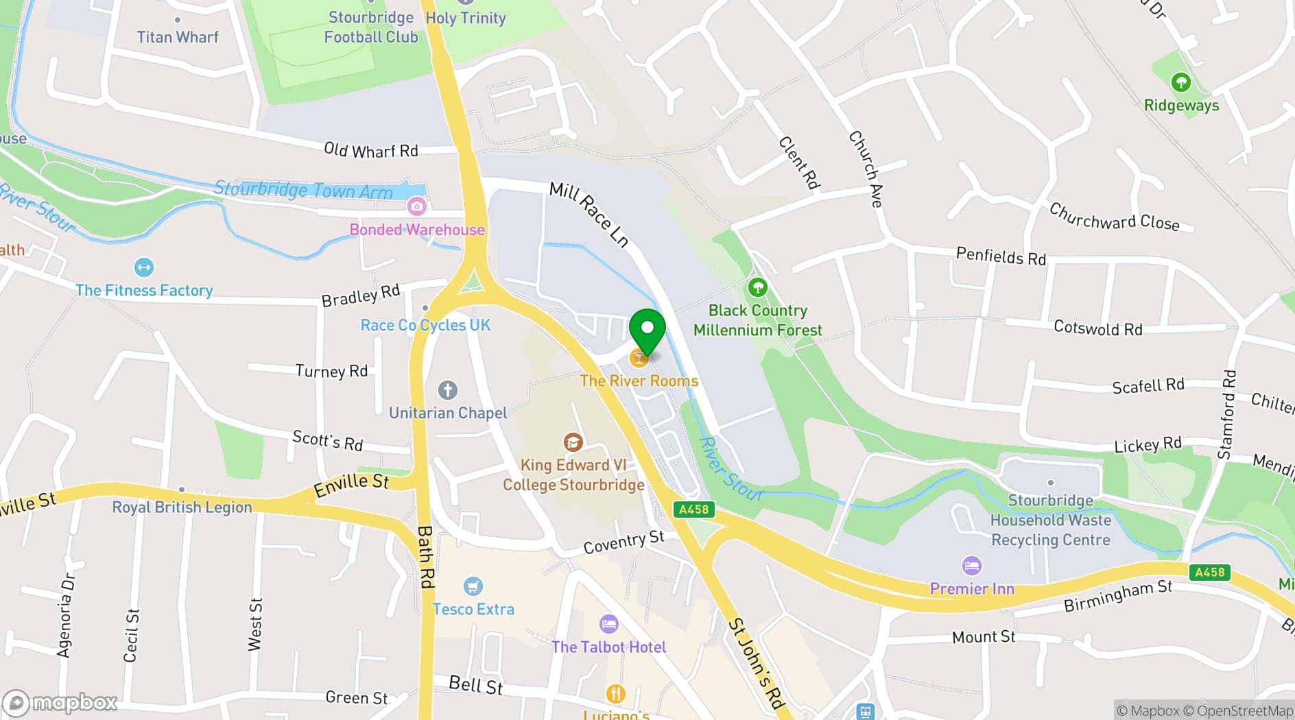 Map showing The River Rooms