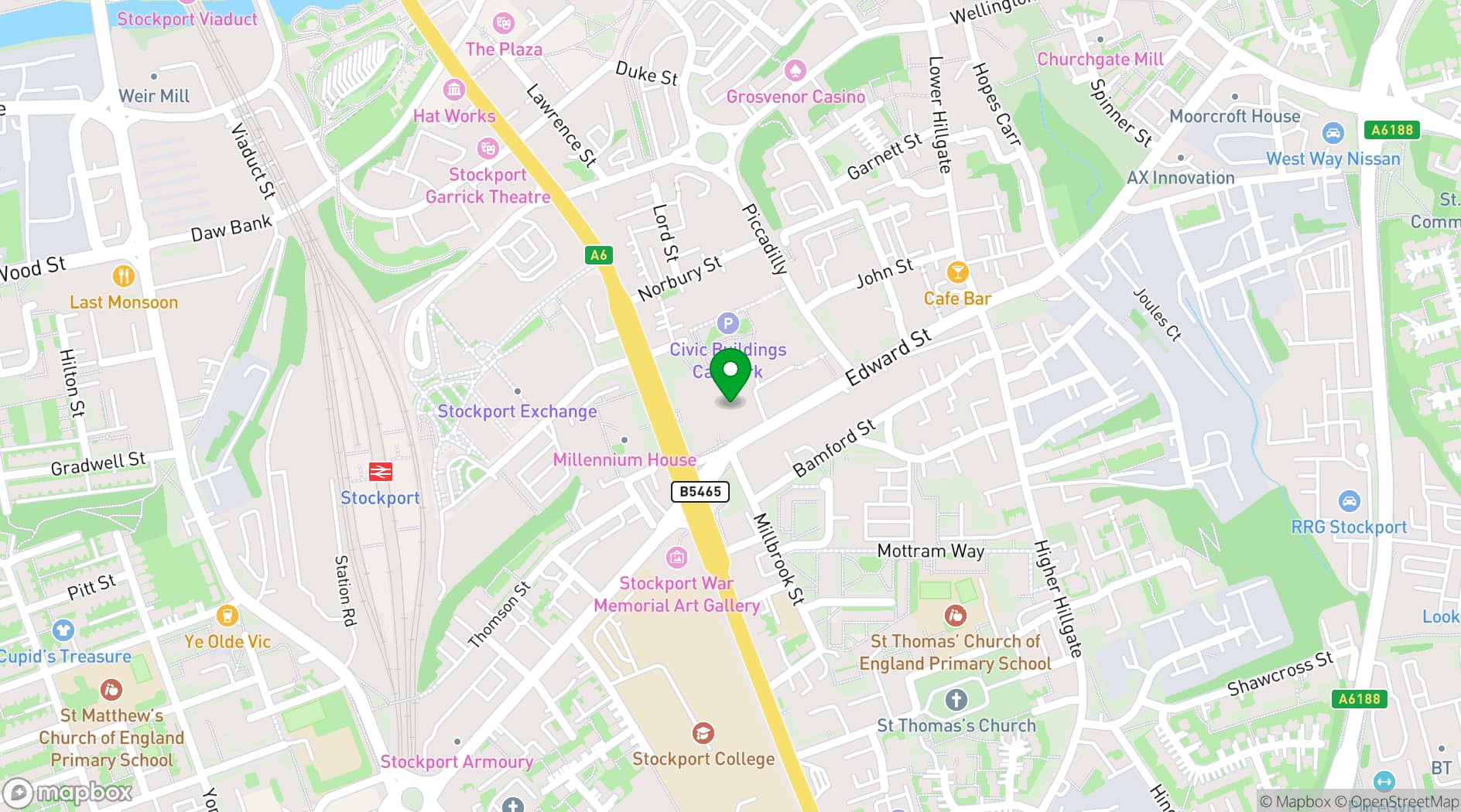 Map showing Stockport Town Hall