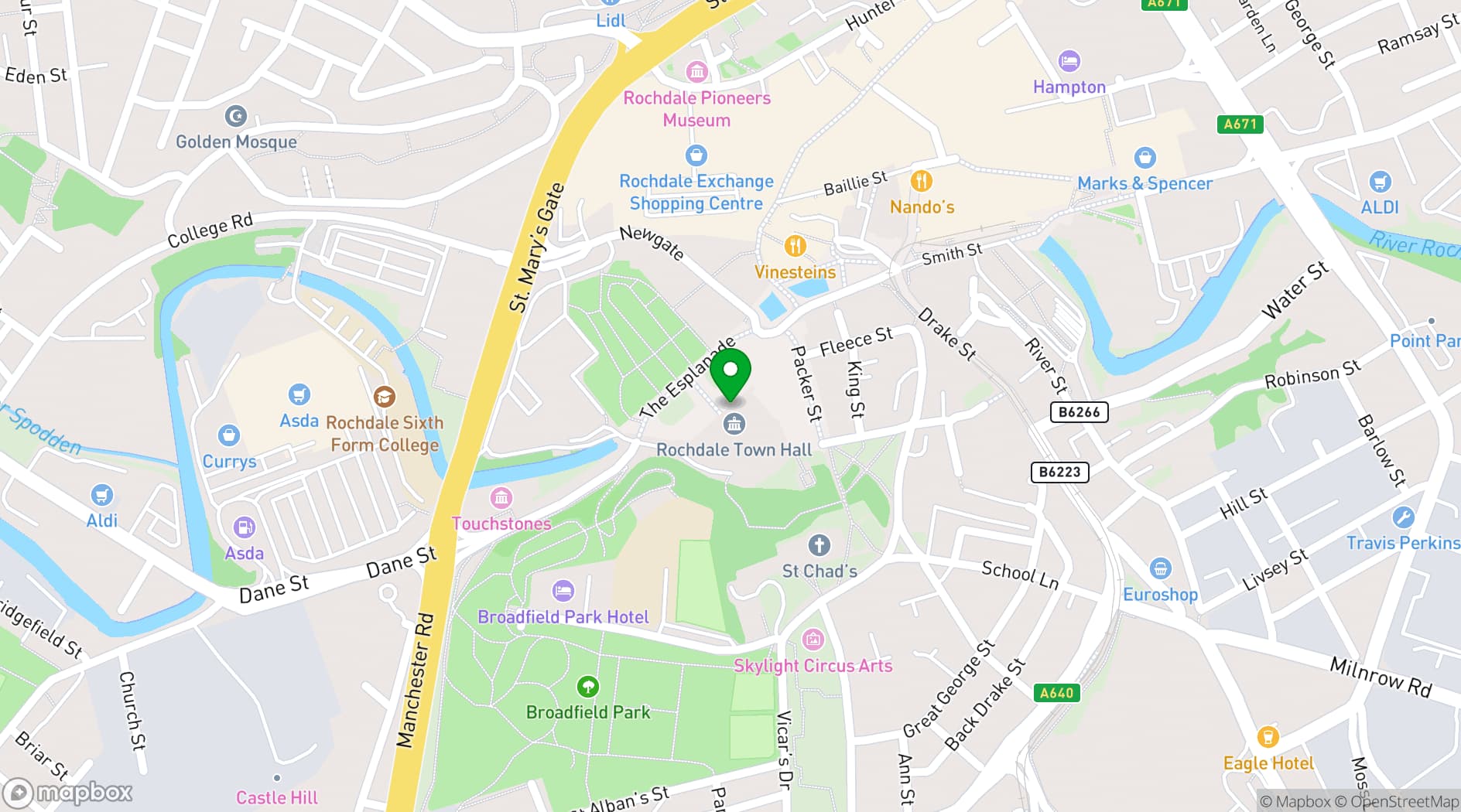 Map showing Rochdale Town Hall
