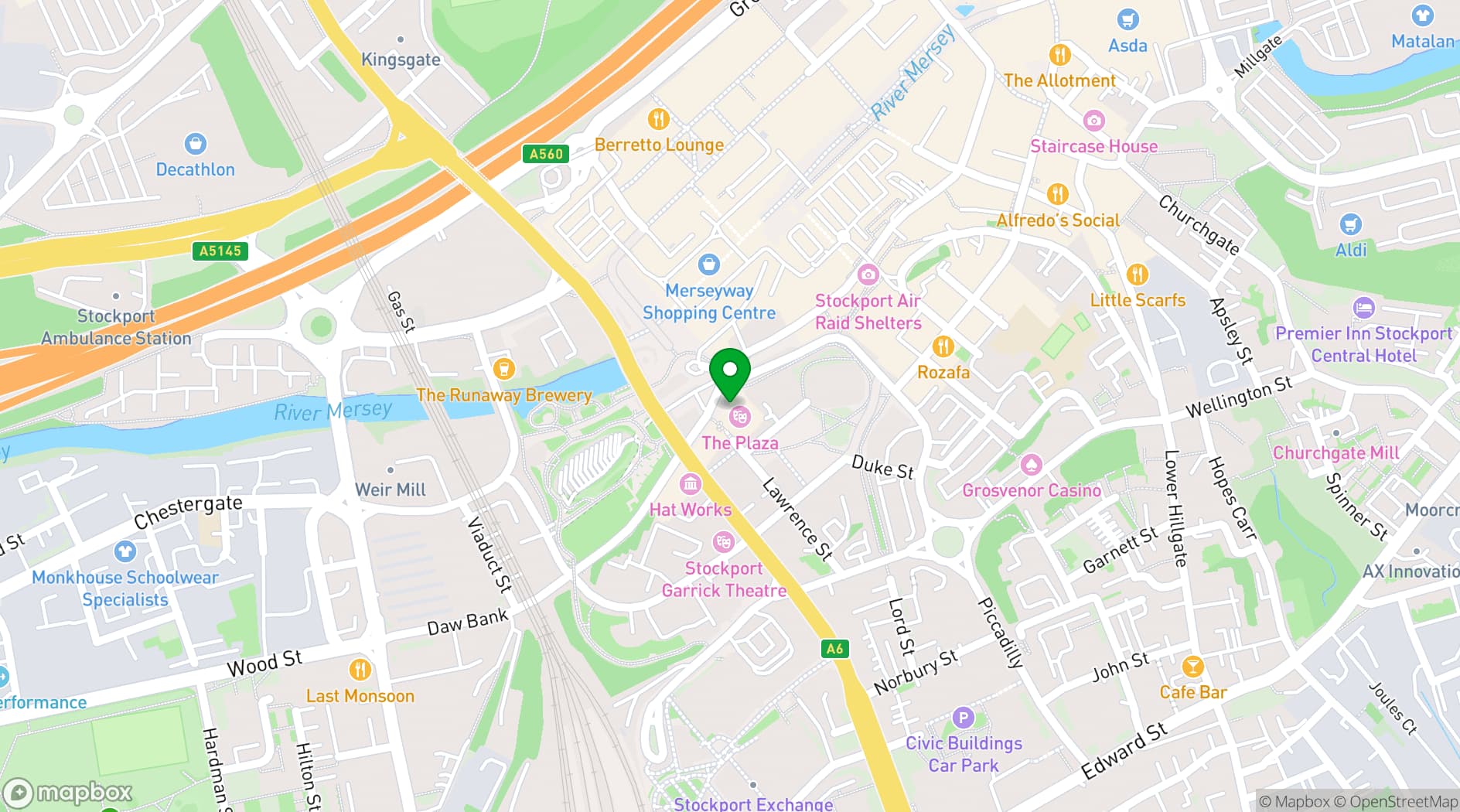 Map showing Stockport Plaza Super Cinema and Variety Theatre
