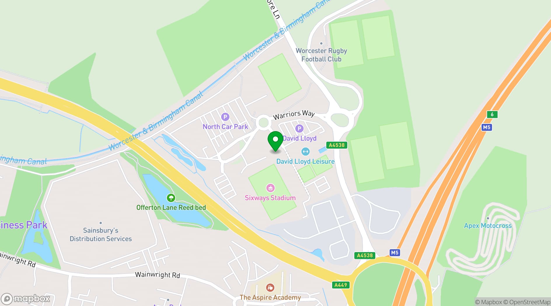 Map showing Sixways Stadium – Worcester Warriors