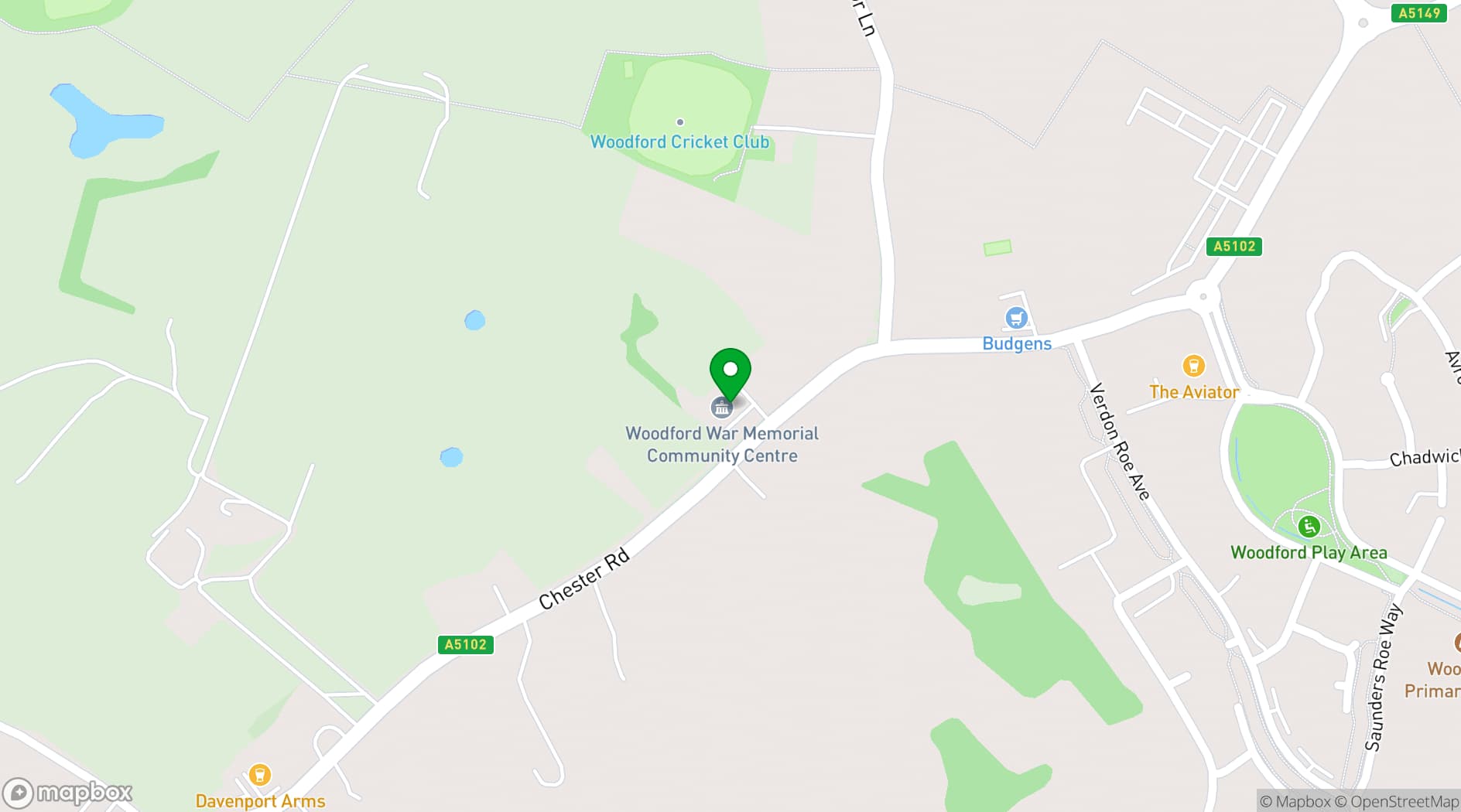 Map showing Woodford War Memorial Community Centre