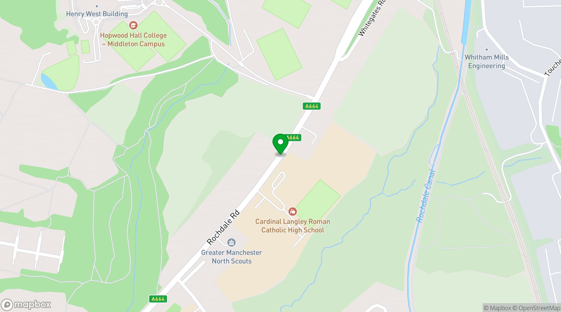 Map showing Hopwood Hall College
