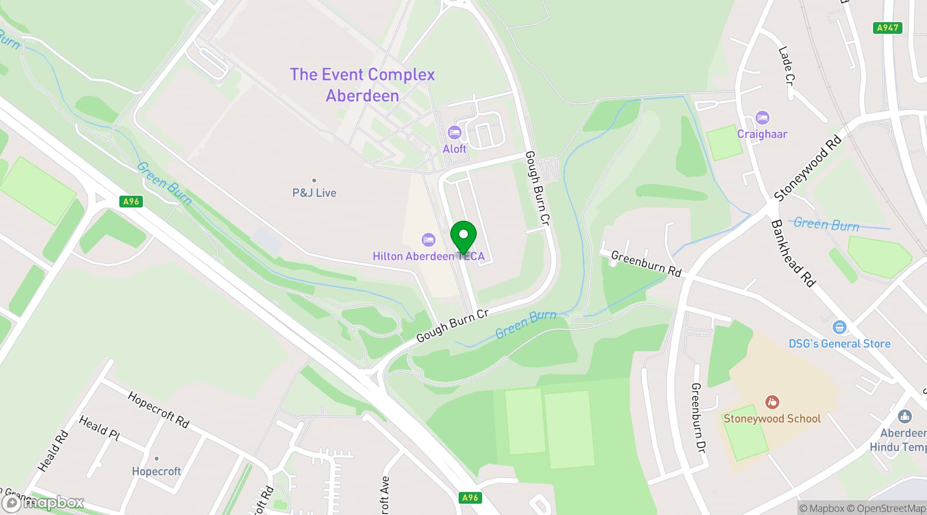 Map showing P&J Live, Aberdeen
