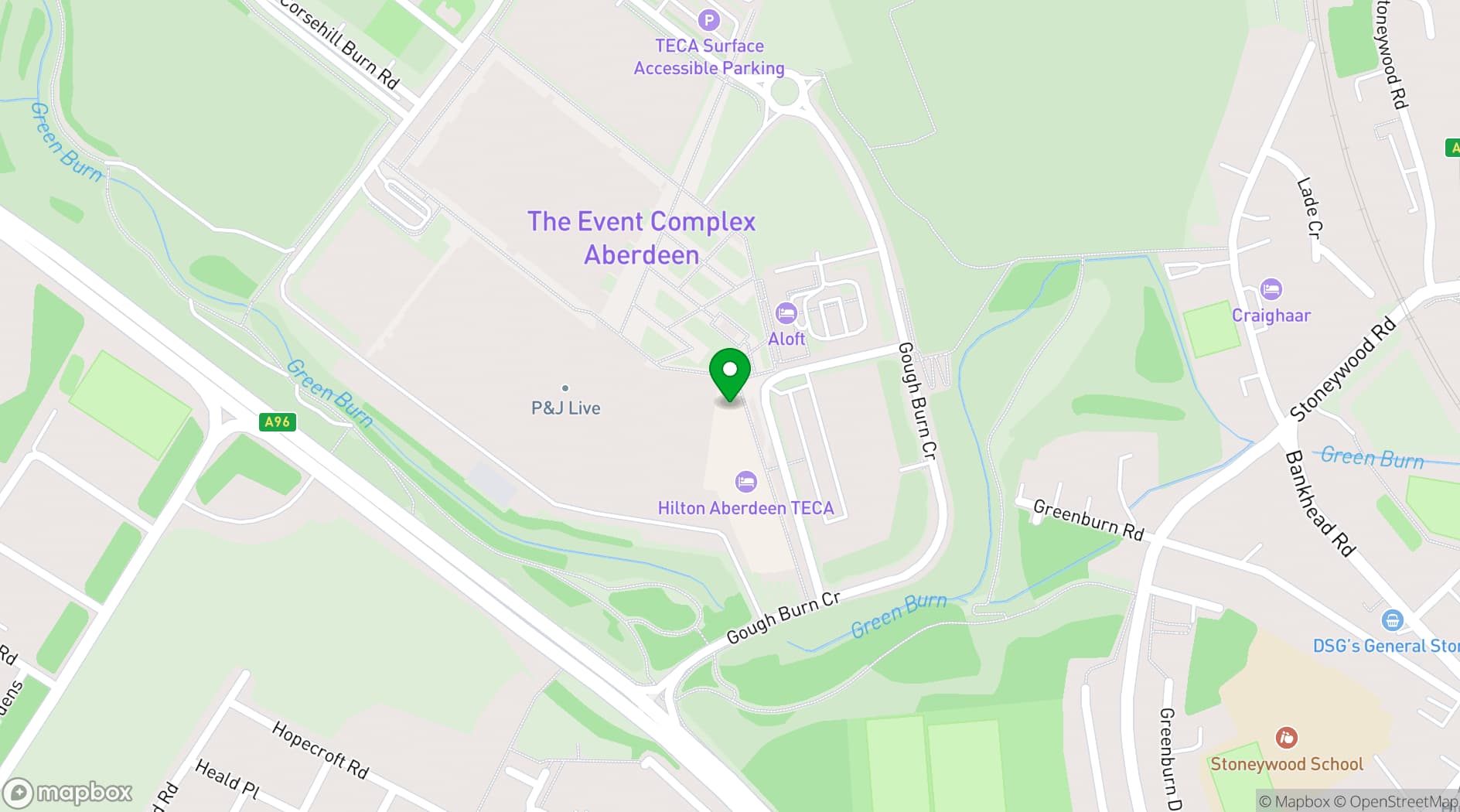 Map showing Hilton Aberdeen TECA