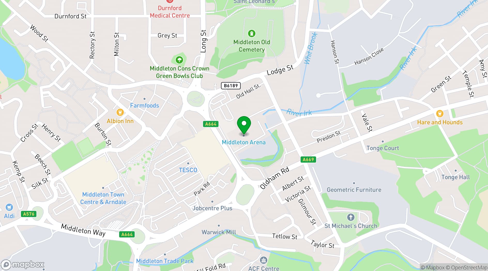 Map showing Middleton Arena