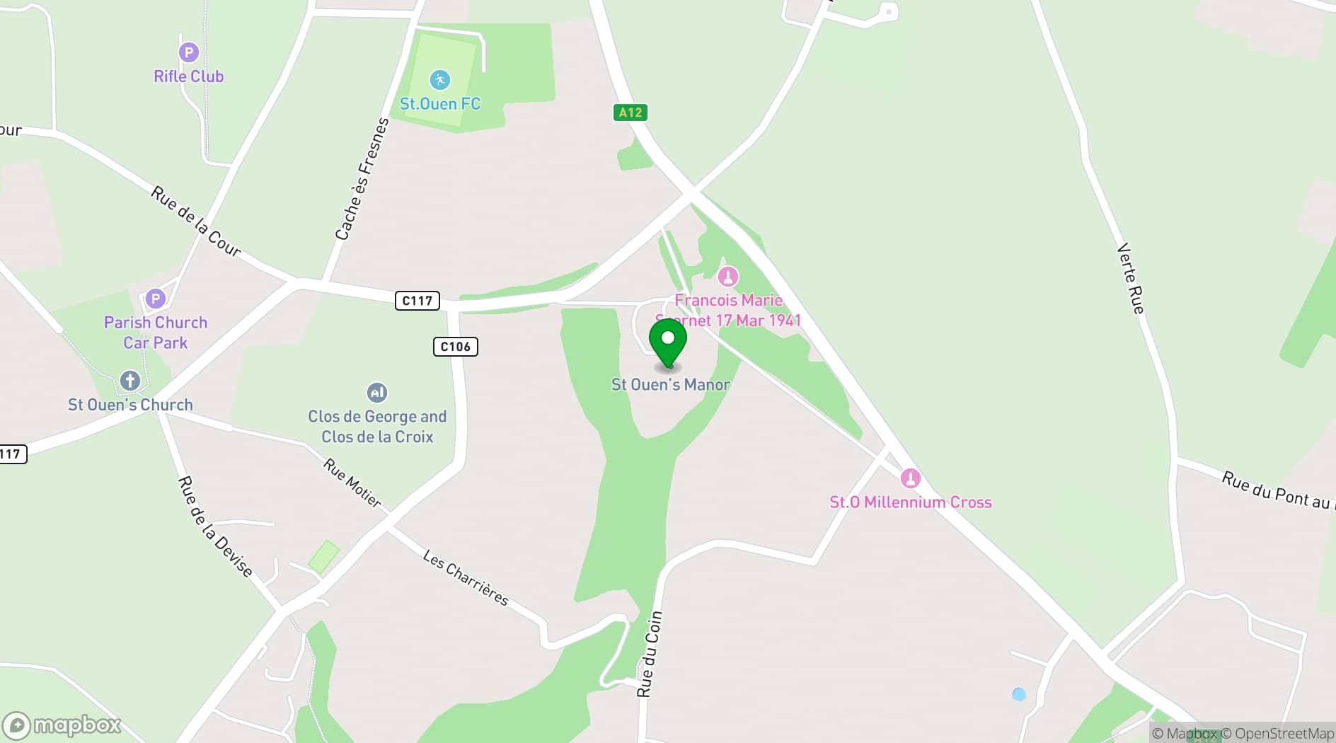 Map showing St Ouen's Manor