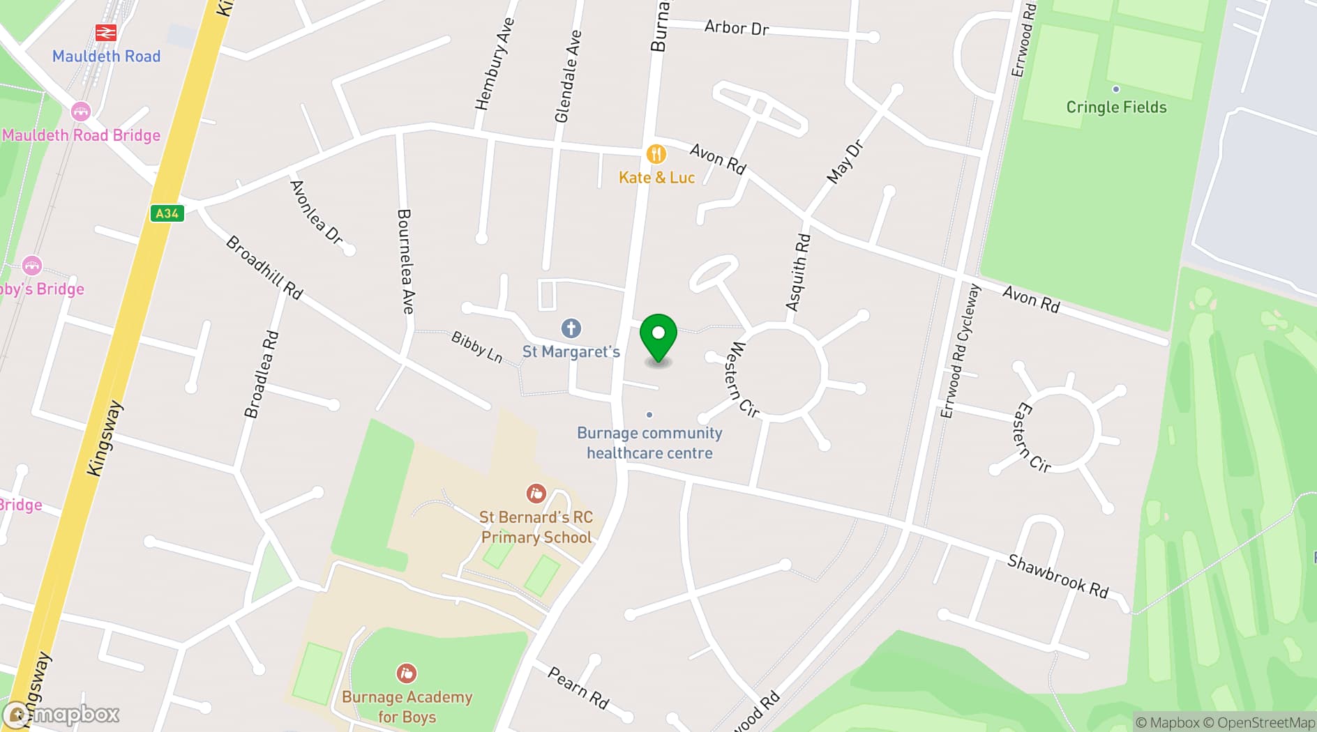 Map showing Burnage Community Centre