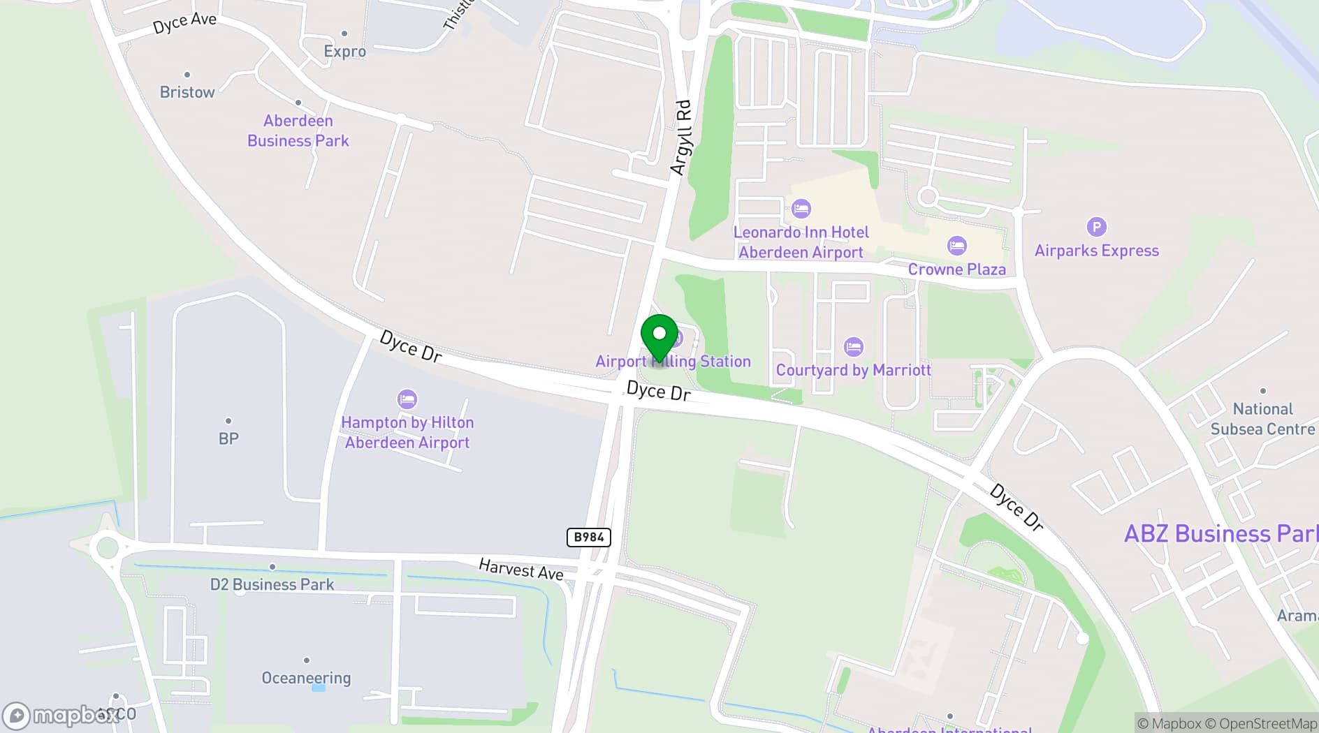 Map showing Leonardo Hotel and Conference Venue Aberdeen Airport