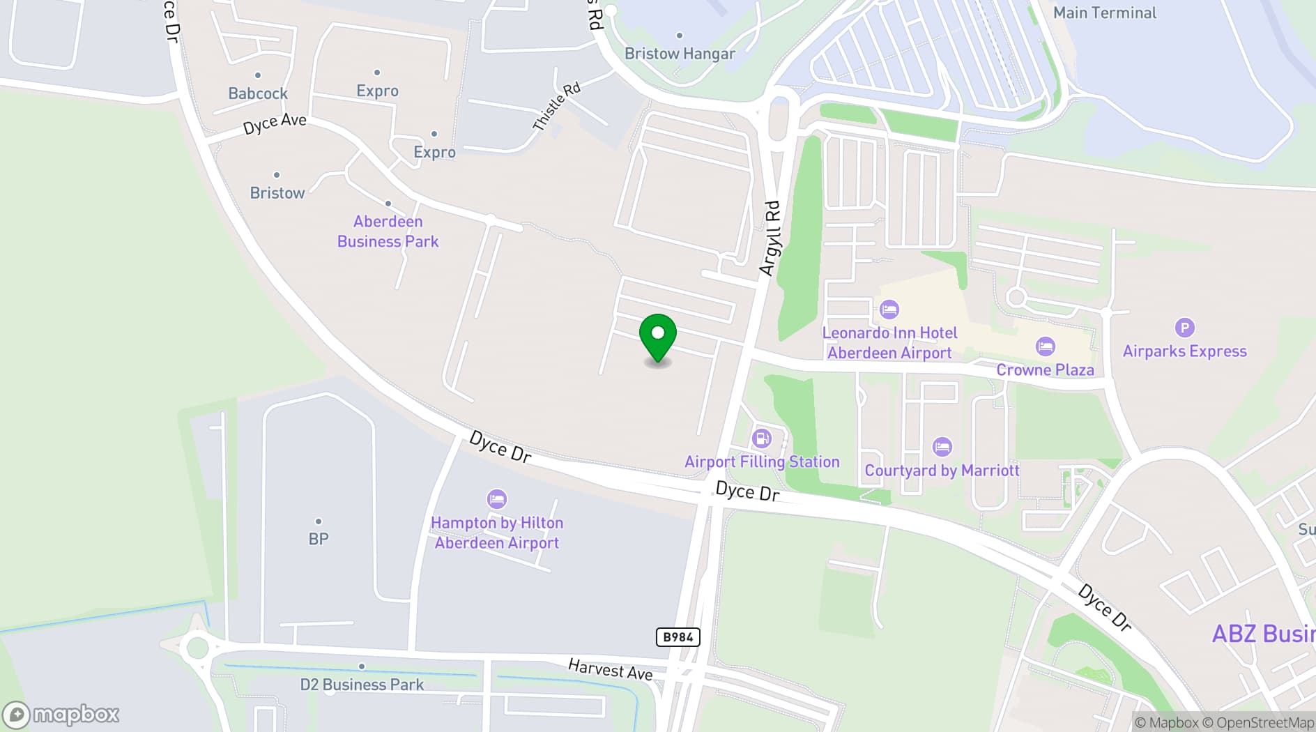 Map showing Leonardo Hotel and Conference Venue Aberdeen Airport