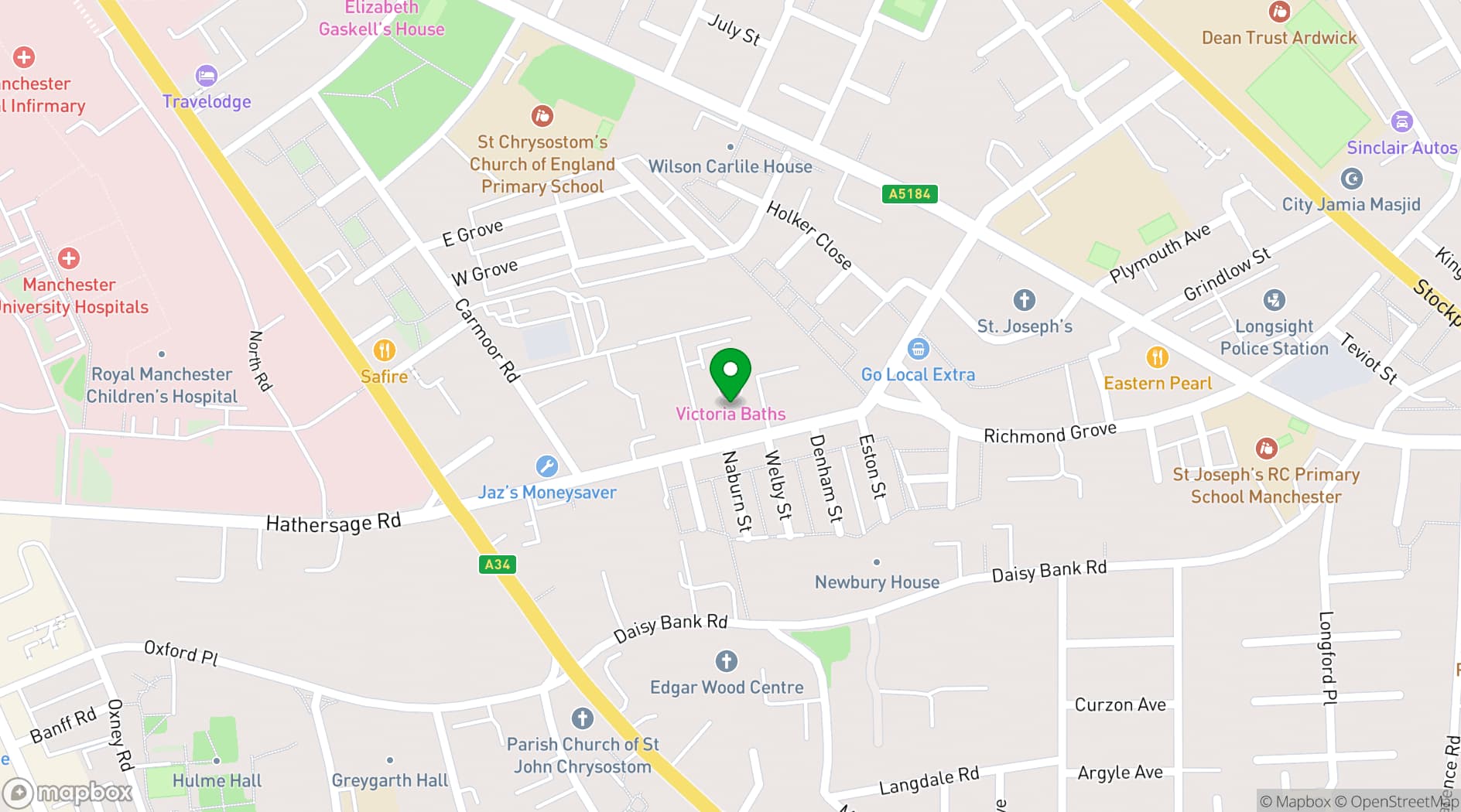 Map showing Victoria Baths