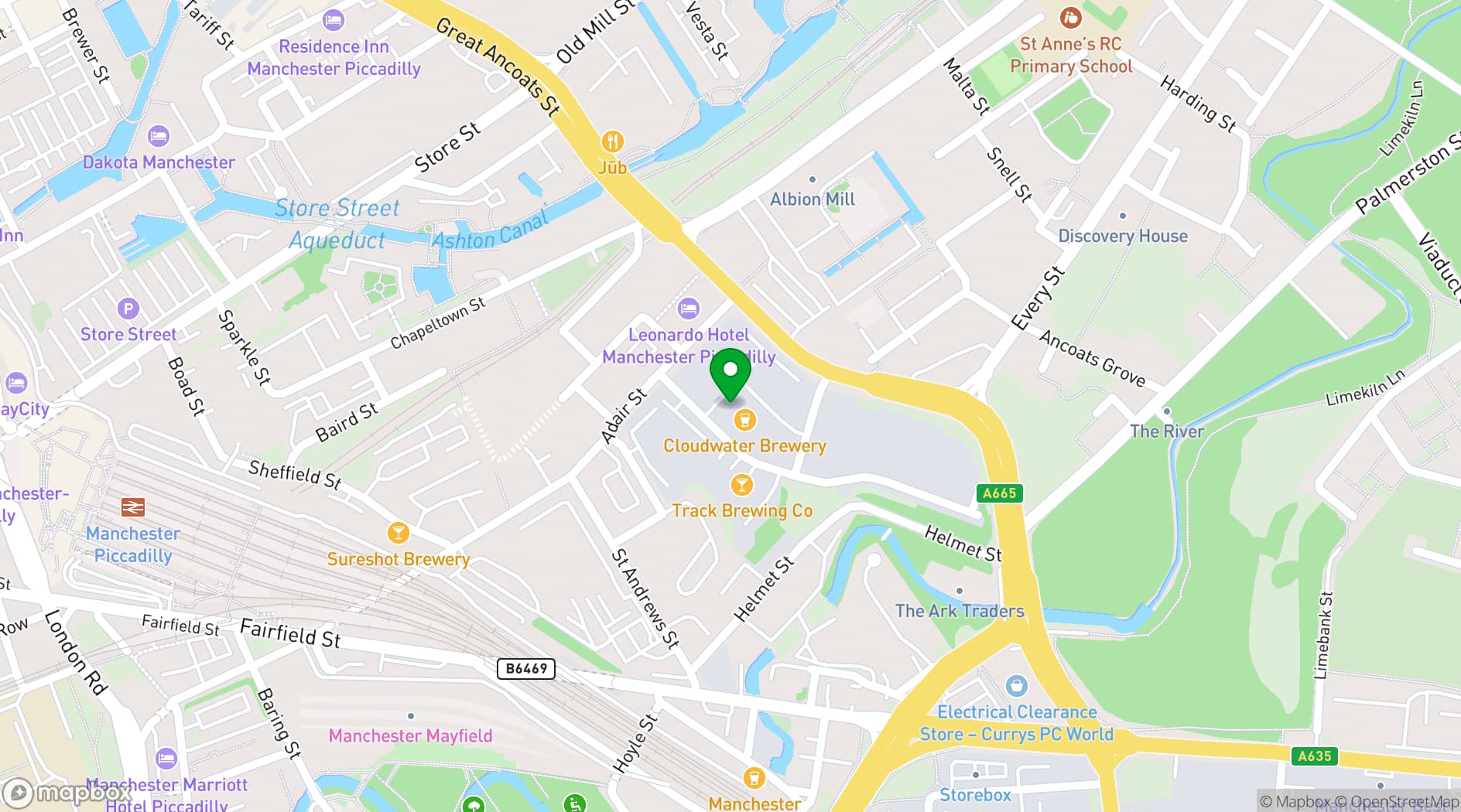 Map showing Cloudwater Brewery & Unit 9 Taproom