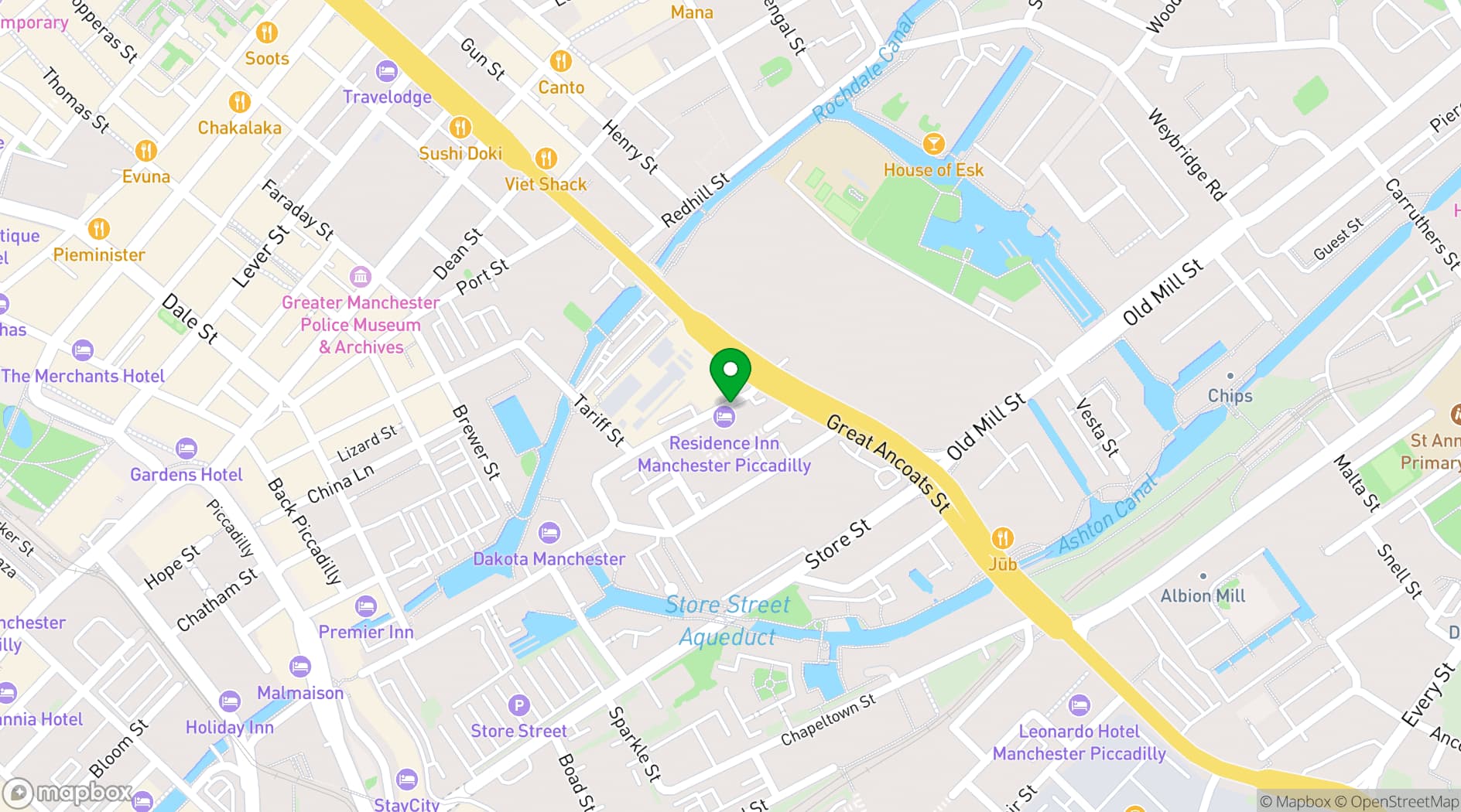 Map showing Residence Inn Manchester Piccadilly
