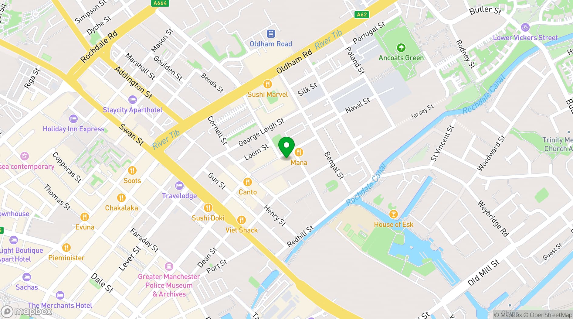 Map showing Hallé St Peter's