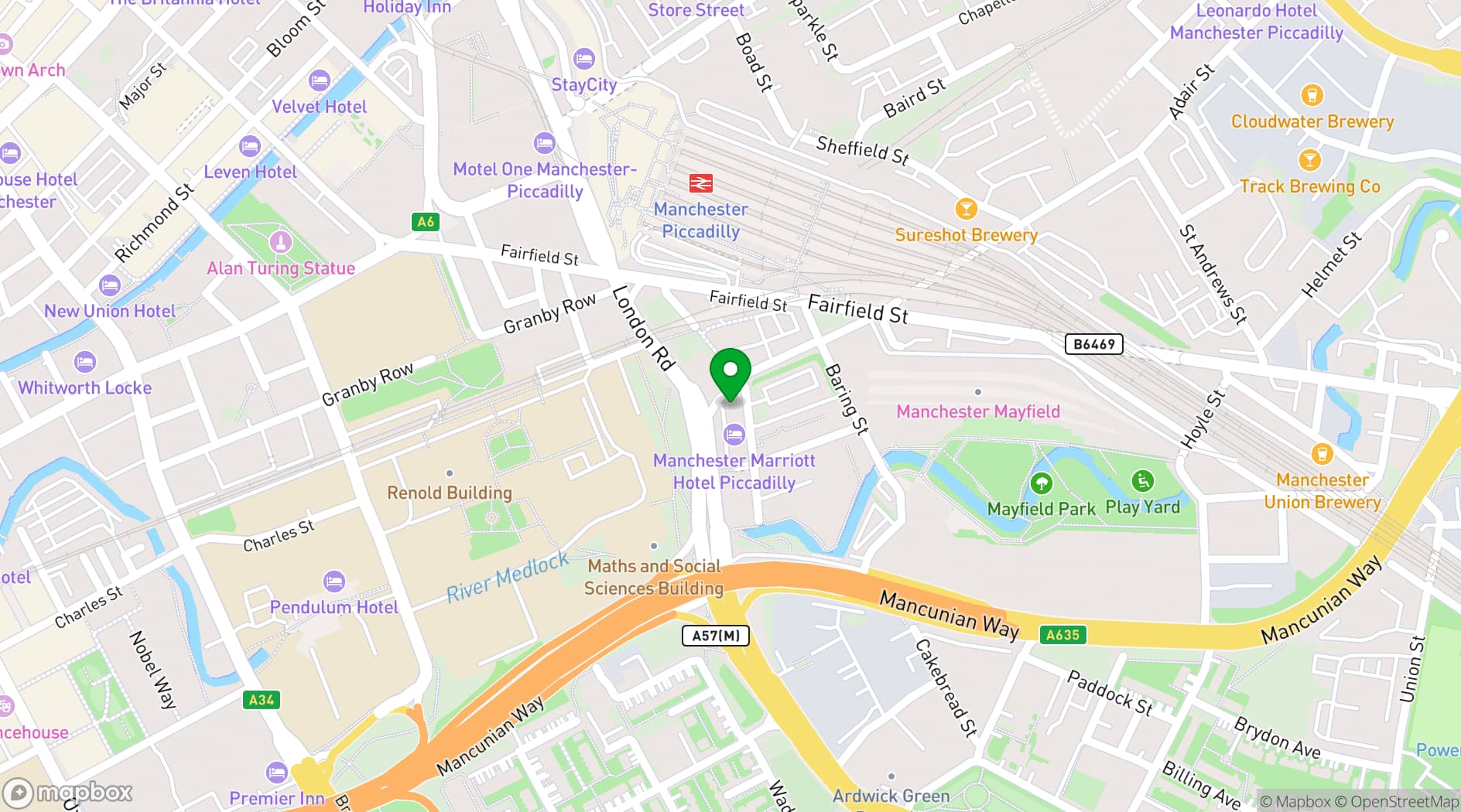 Map showing Manchester Marriott Hotel Piccadilly