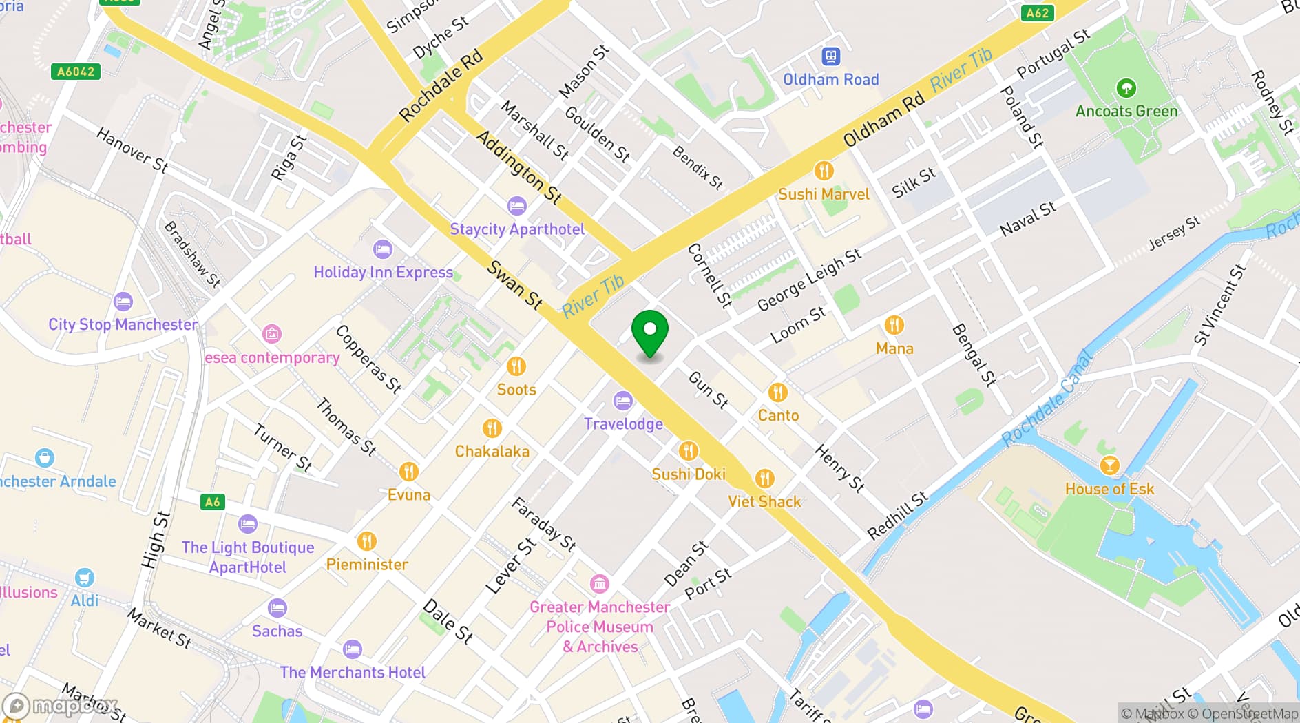 Map showing Huckletree Ancoats