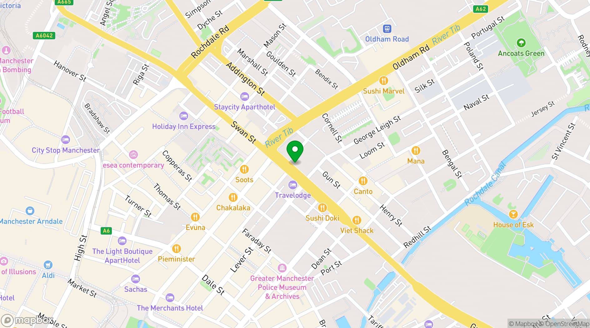 Map showing Huckletree Ancoats