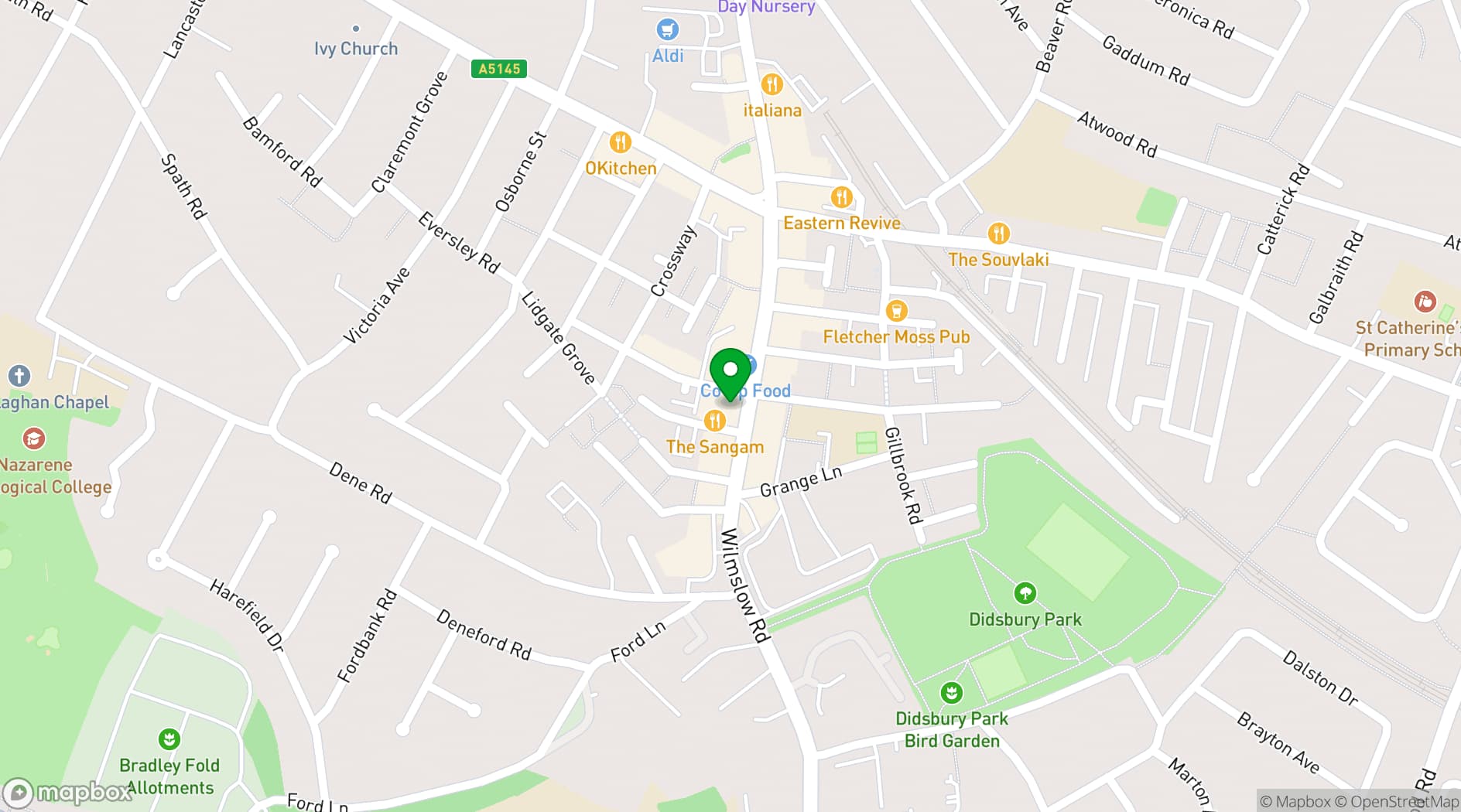 Map showing Sangam Didsbury