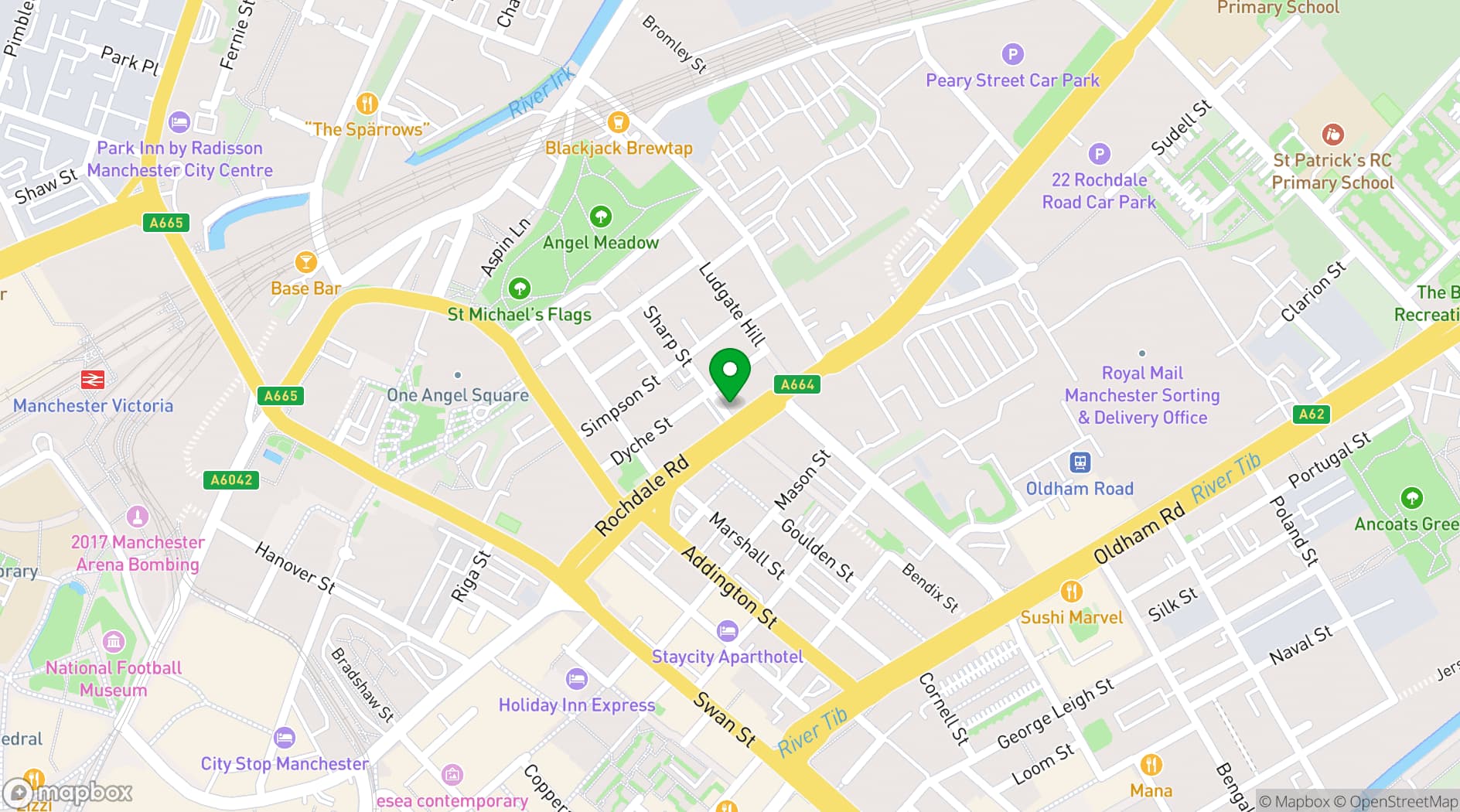 Map showing Hampton by Hilton Manchester Northern Quarter