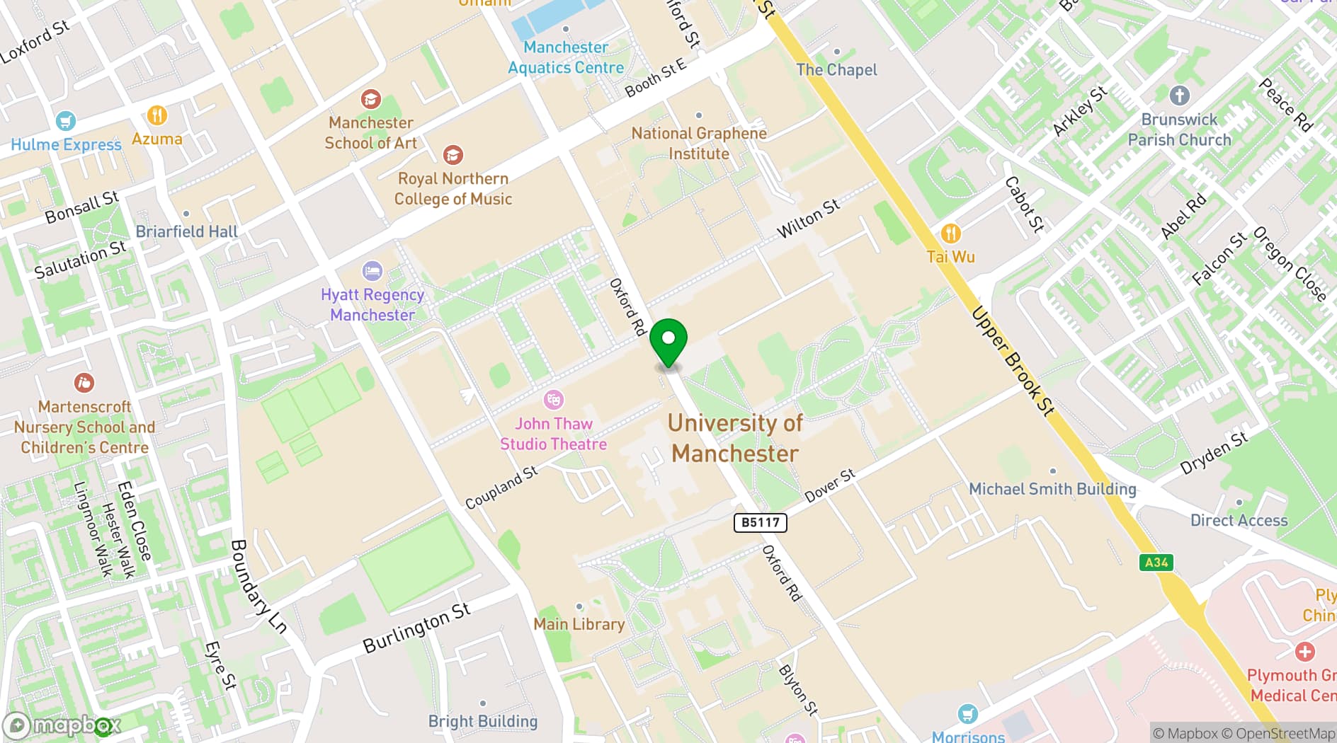 Map showing Contact Theatre Manchester