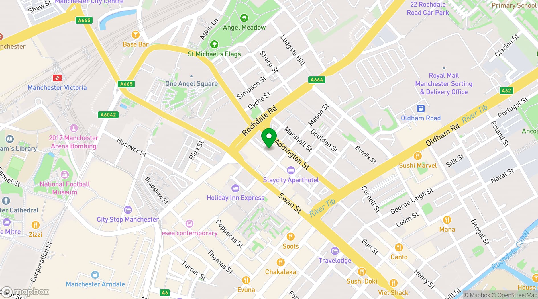 Map showing AC Marriott Manchester City Centre