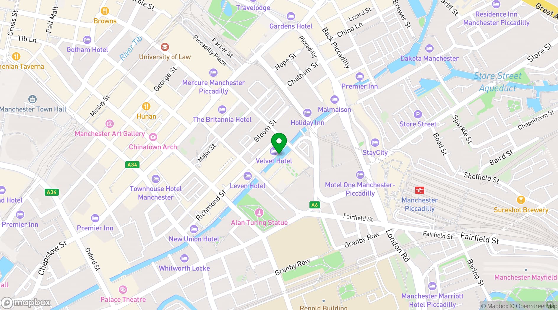 Map showing Velvet Hotel, Bar & Brasserie