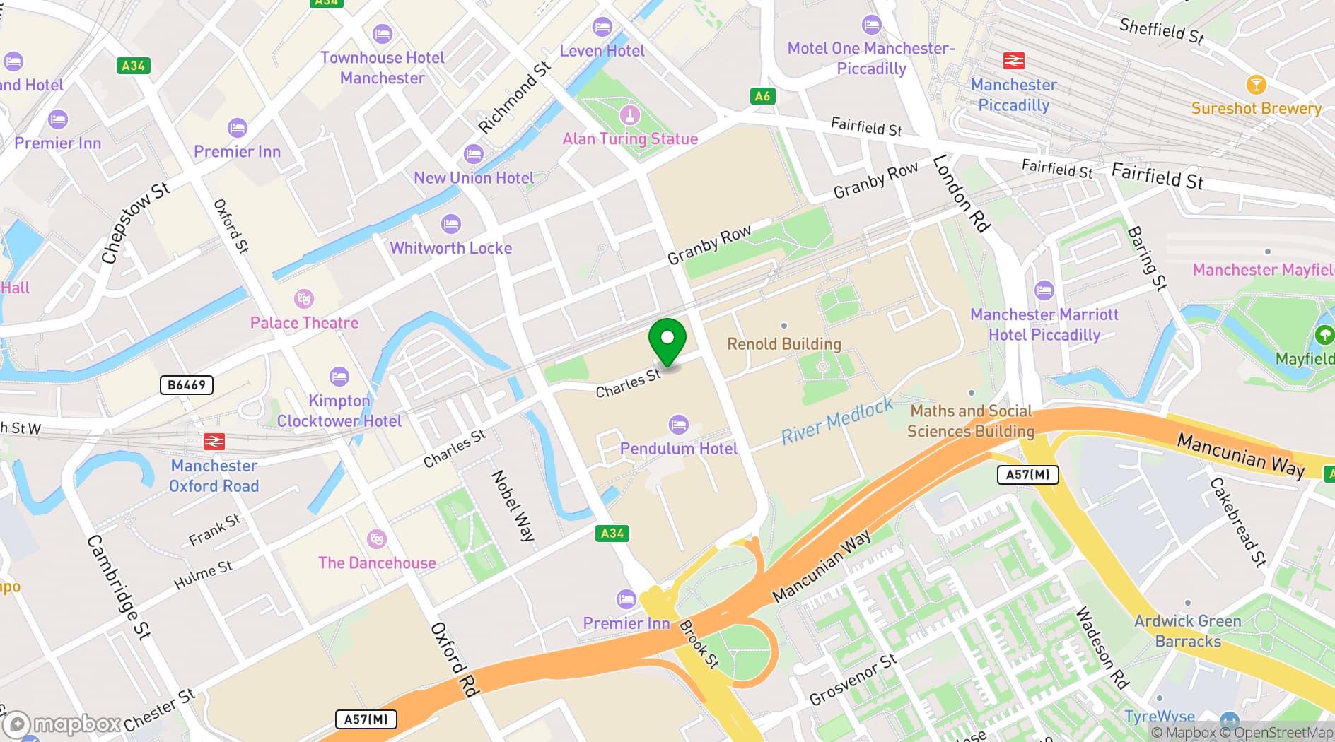 Map showing Manchester Conference Centre & Pendulum Hotel