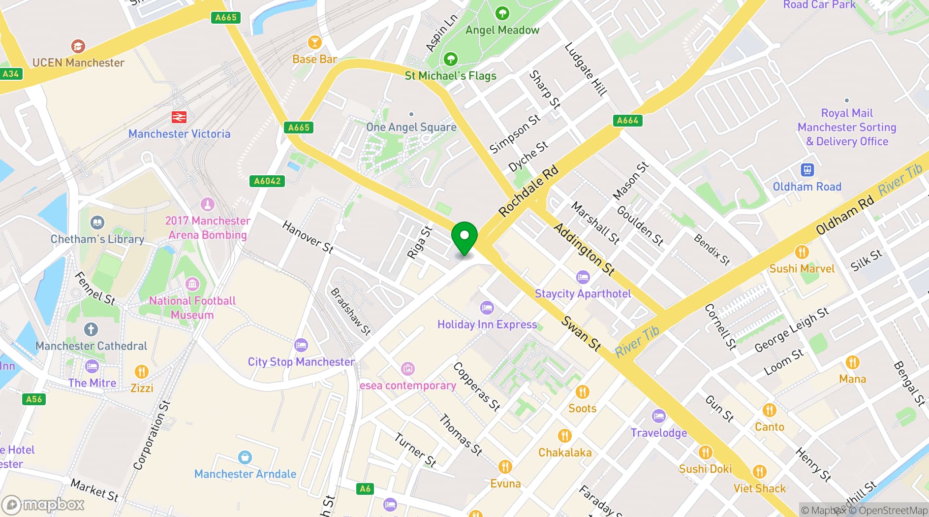 Map showing Crowne Plaza Manchester City Centre