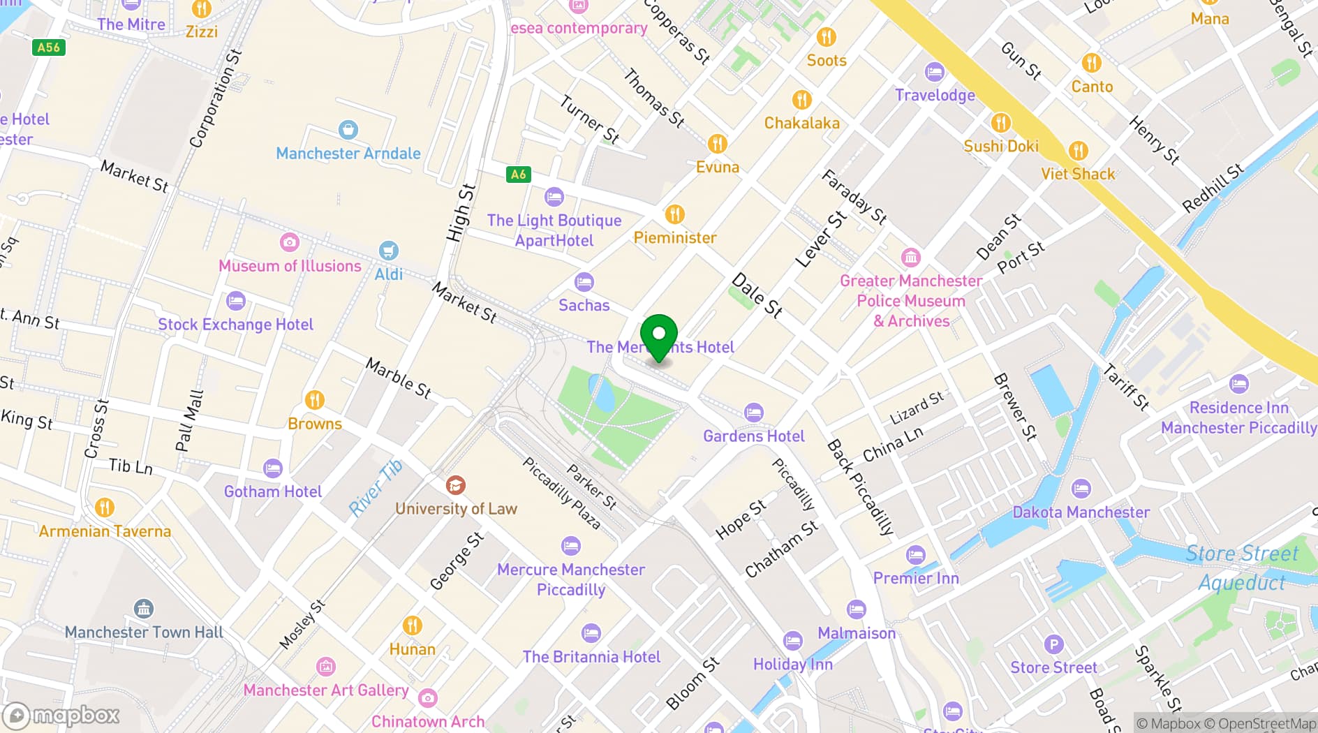 Map showing Travelodge Manchester Piccadilly