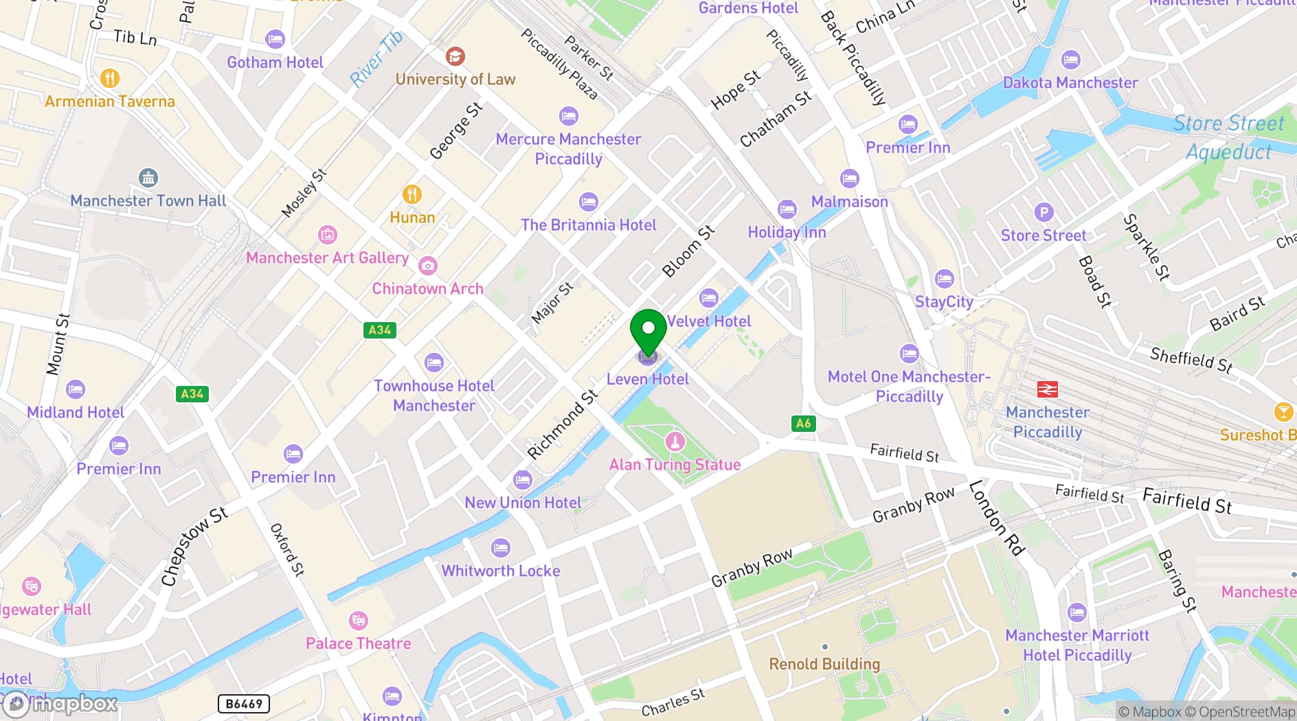 Map showing LEVEN Hotel Manchester