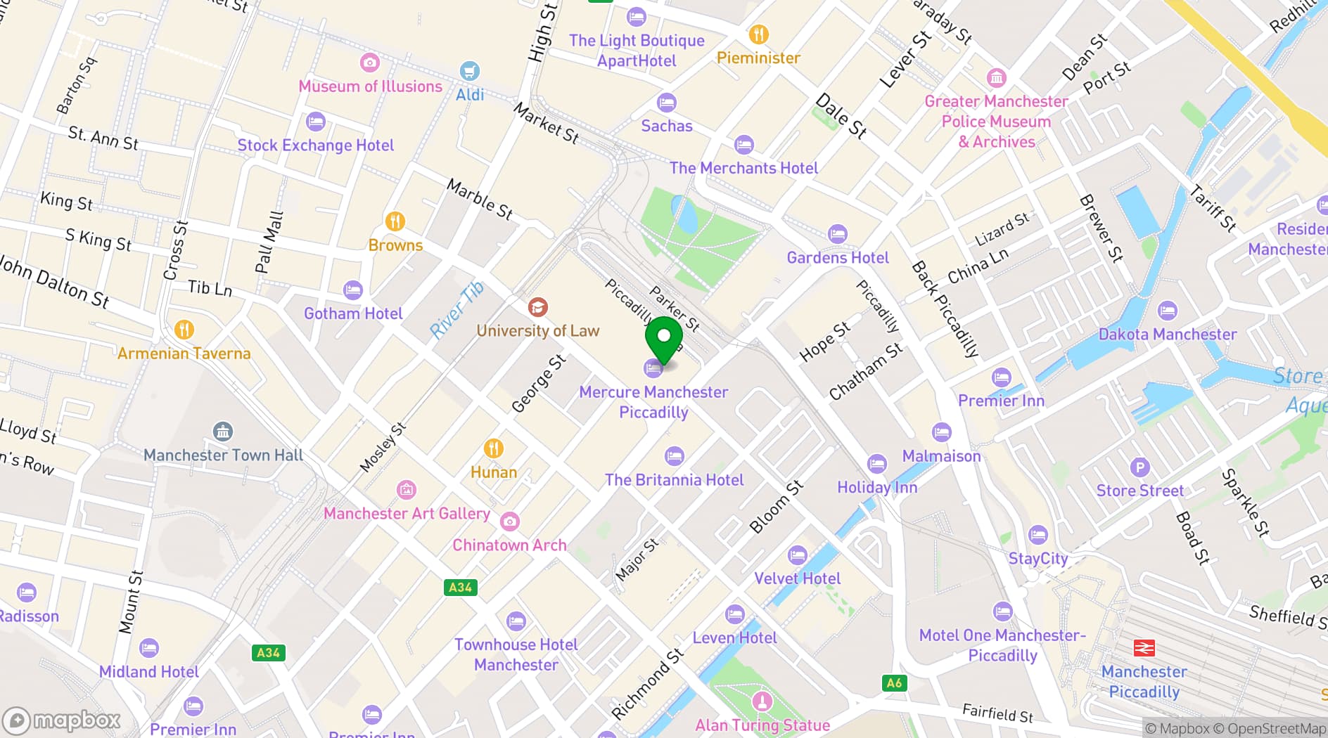 Map showing Mercure Manchester Piccadilly Hotel