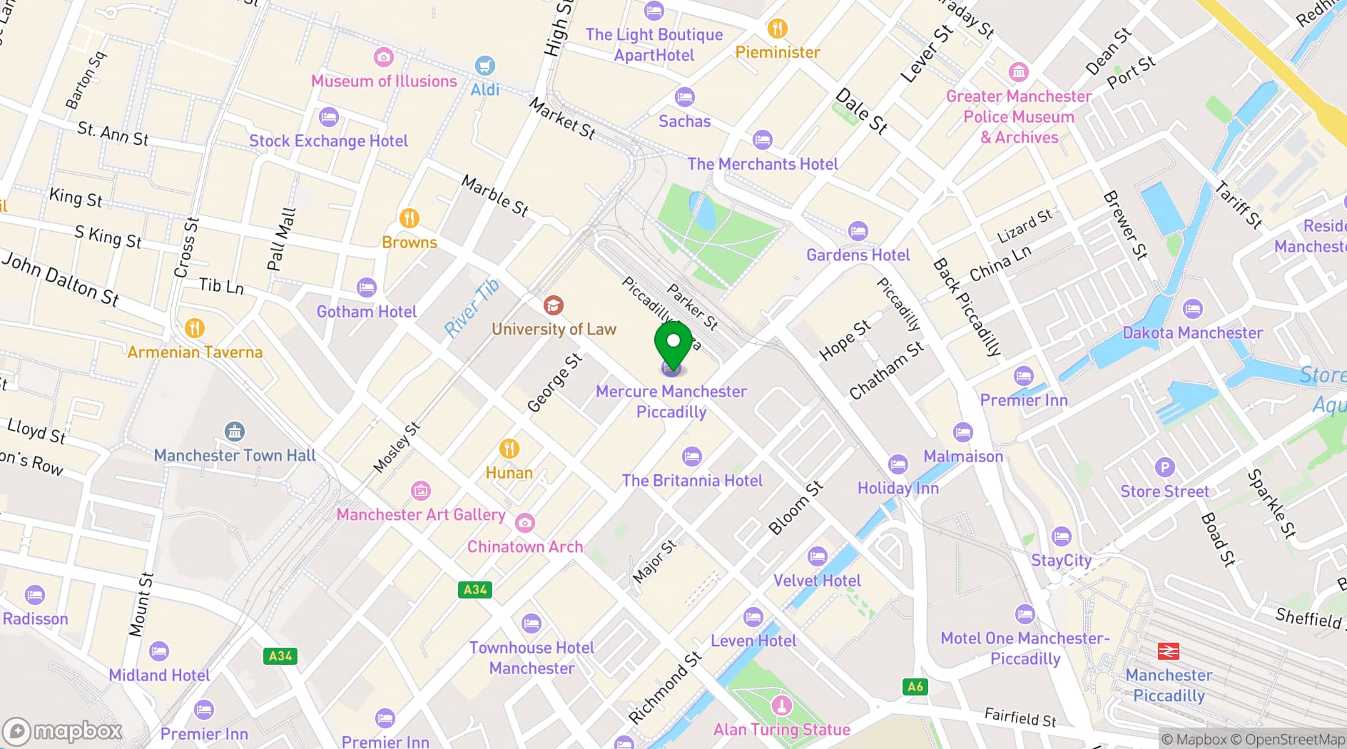 Map showing Mercure Manchester Piccadilly Hotel