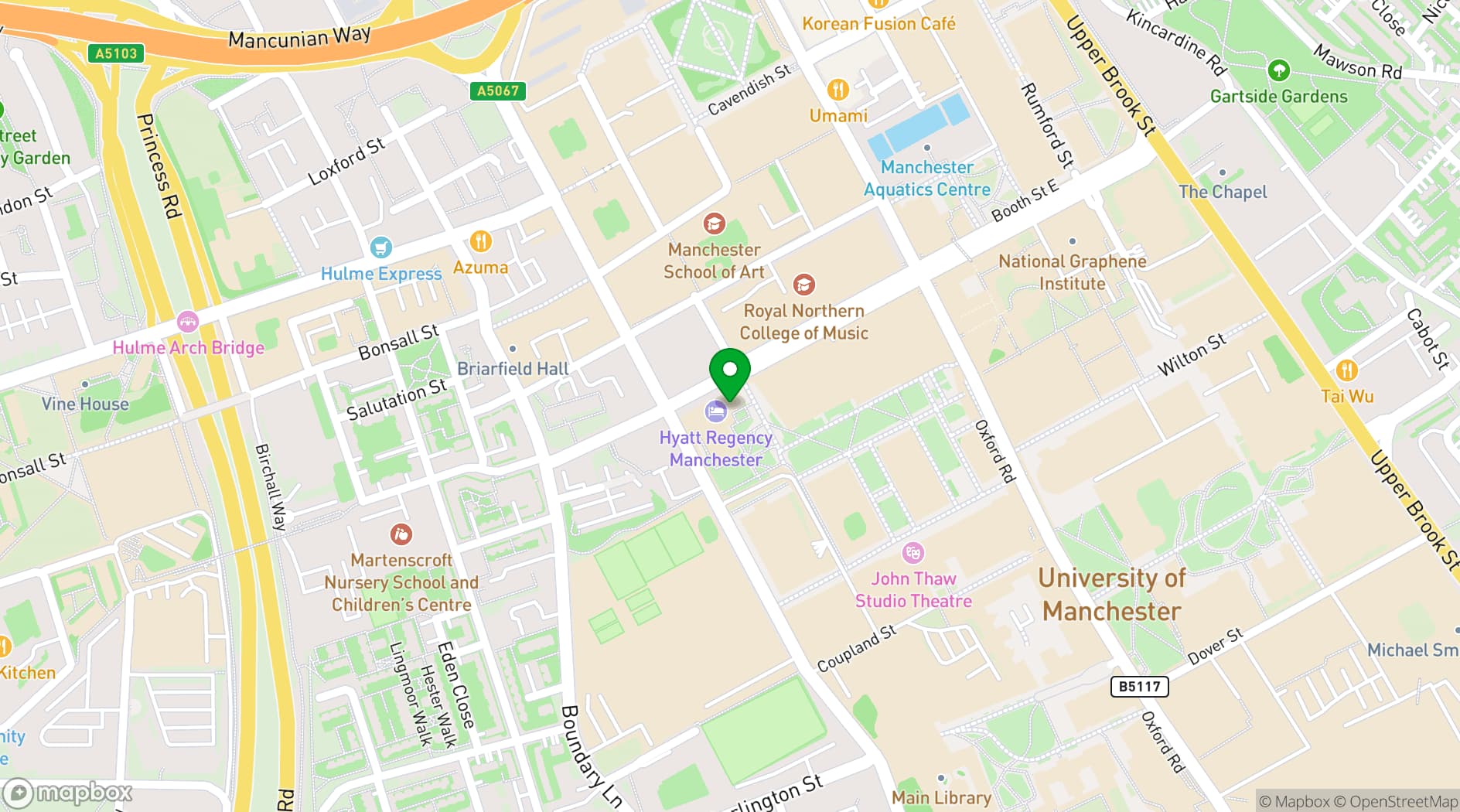 Map showing Hyatt Regency Manchester