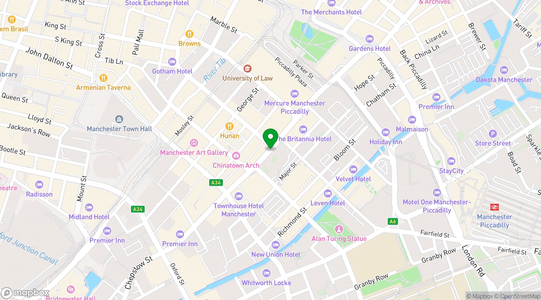 Map showing Mercure Manchester Piccadilly Hotel