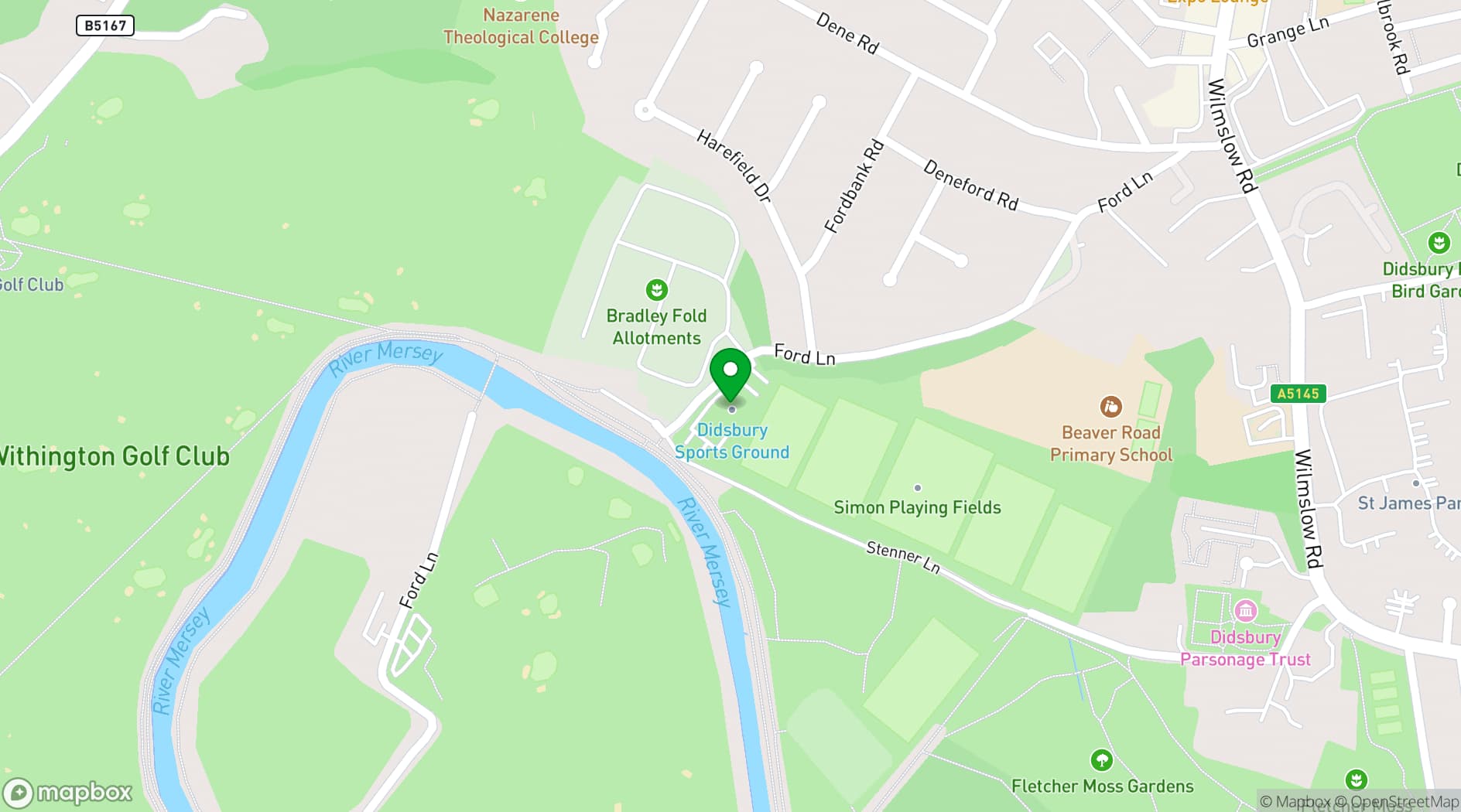 Map showing Didsbury Sports Ground
