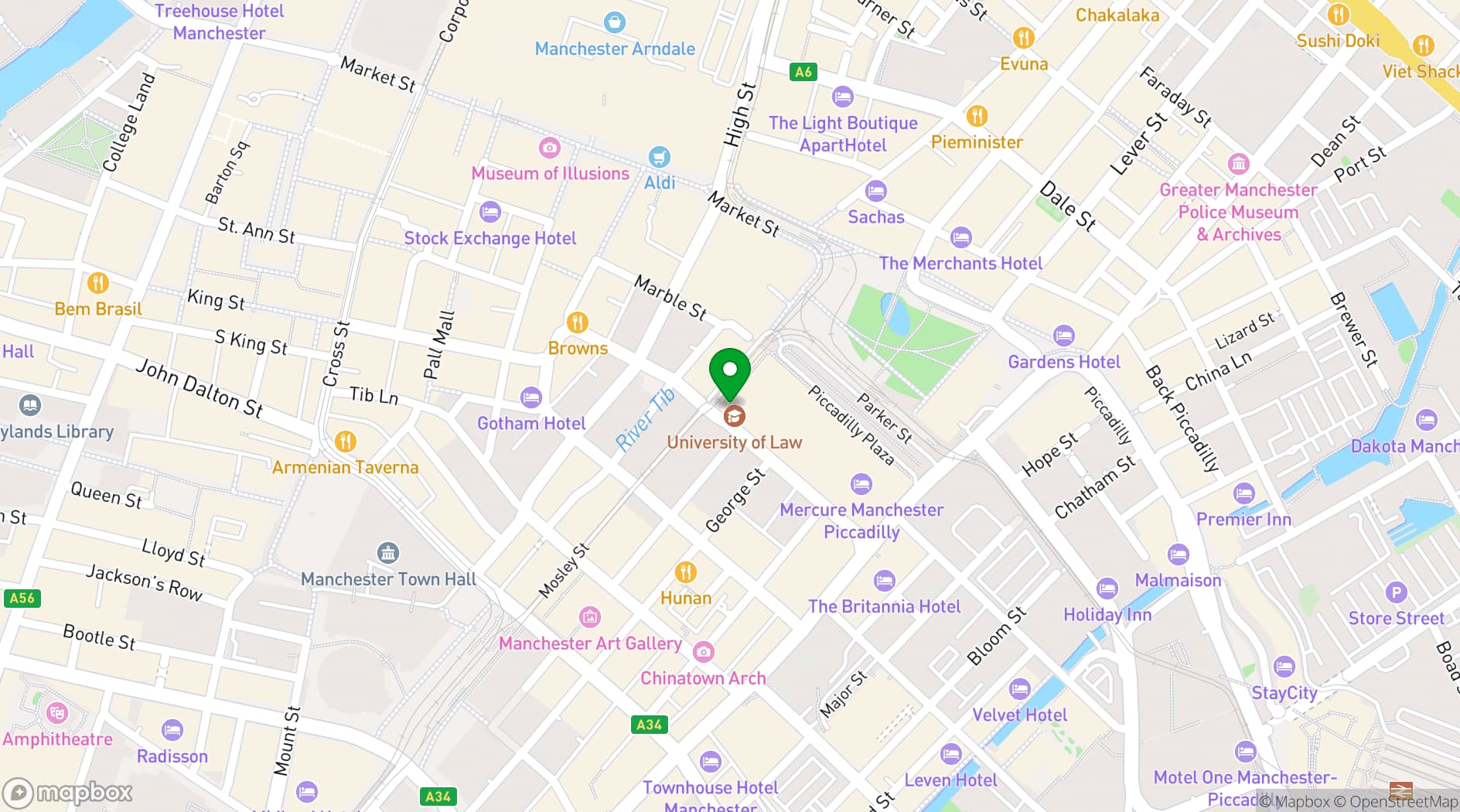 Map showing University of Law: Manchester