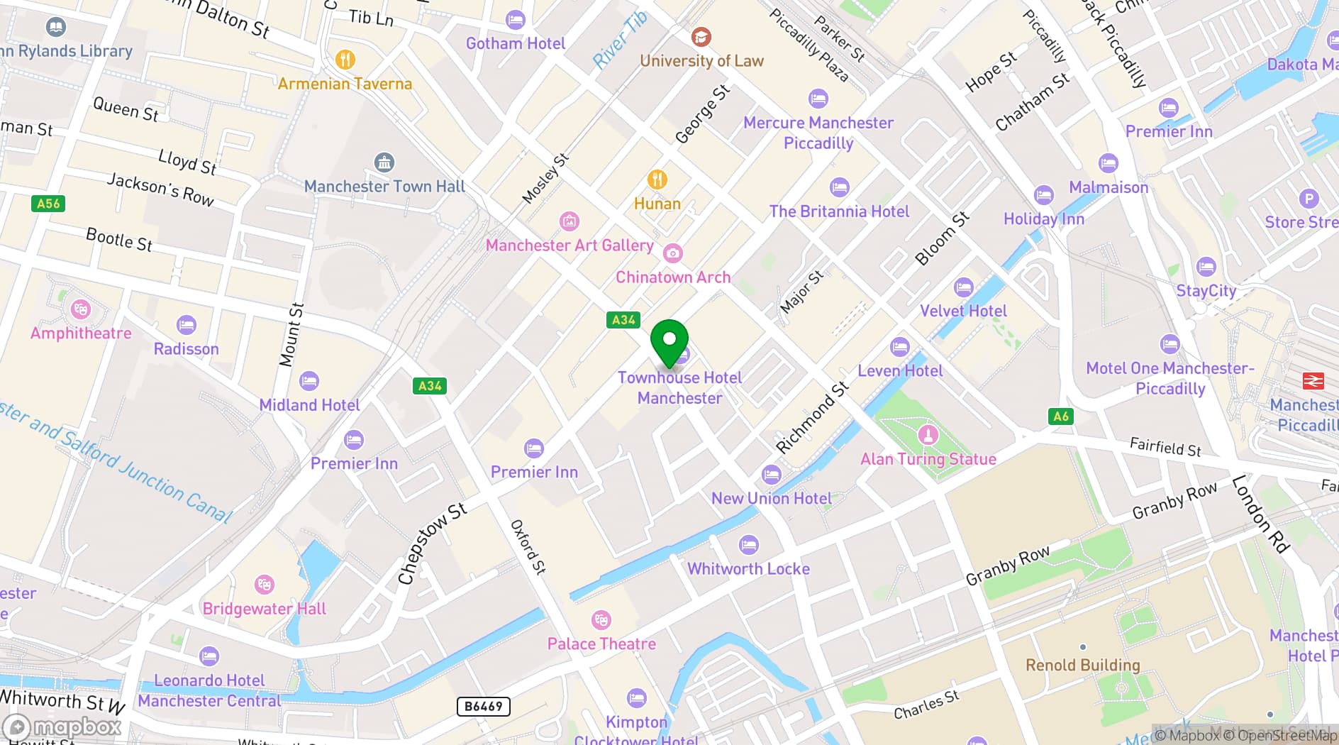 Map showing Townhouse Hotel Manchester