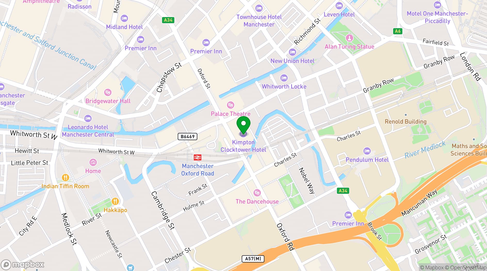 Map showing Kimpton Clocktower Hotel