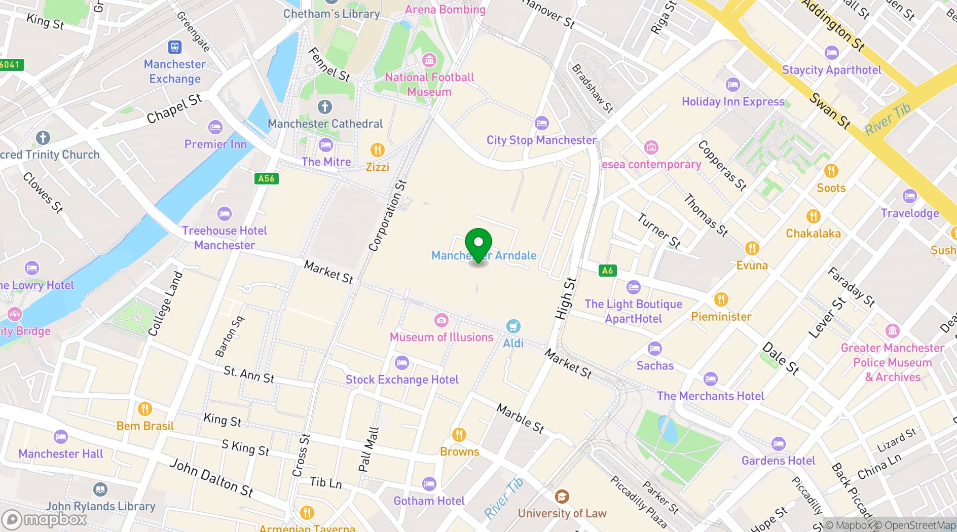 Map showing PizzaLuxe Manchester Arndale