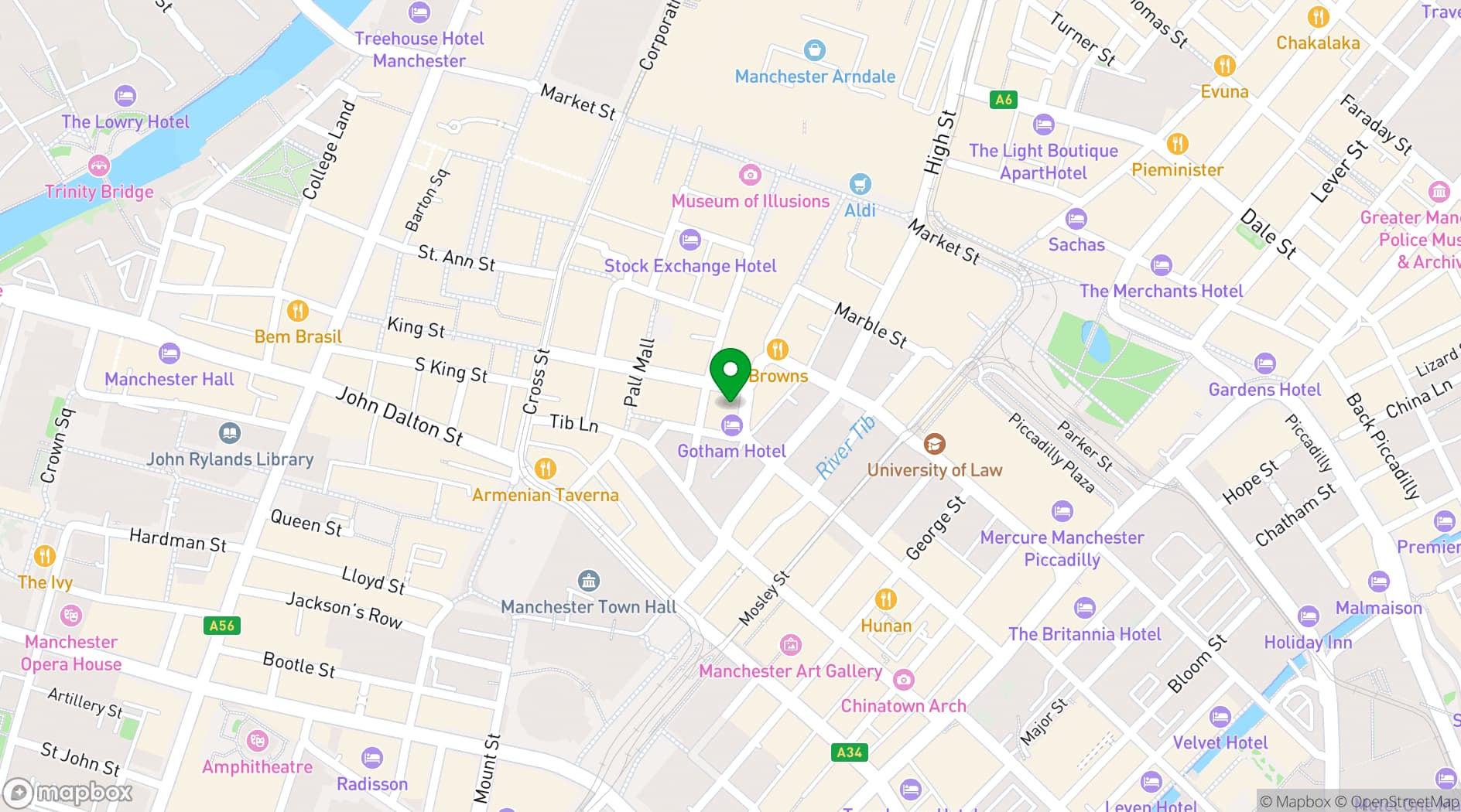 Map showing The Rex at Hotel Gotham Manchester