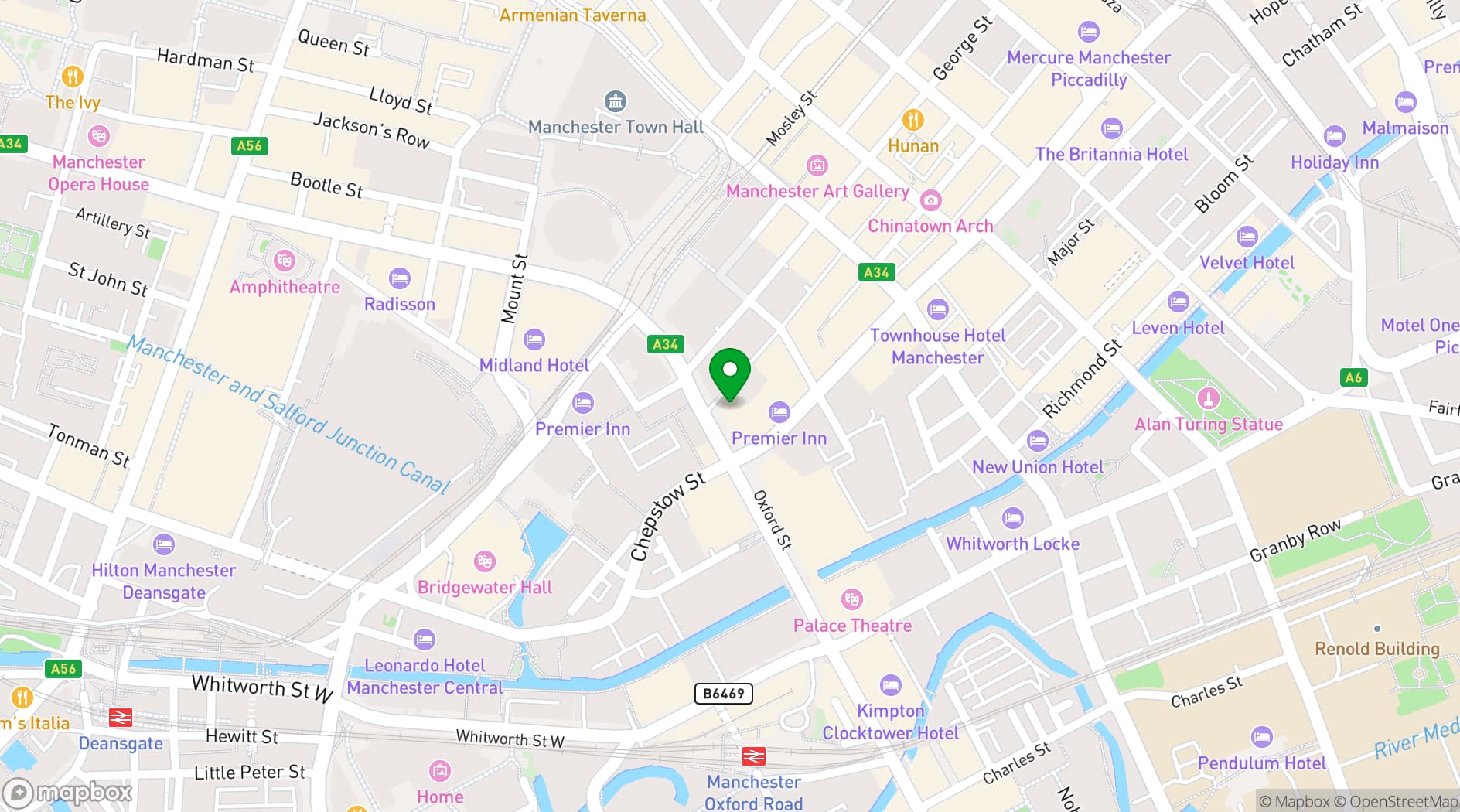 Map showing Turtle Bay Manchester Oxford St