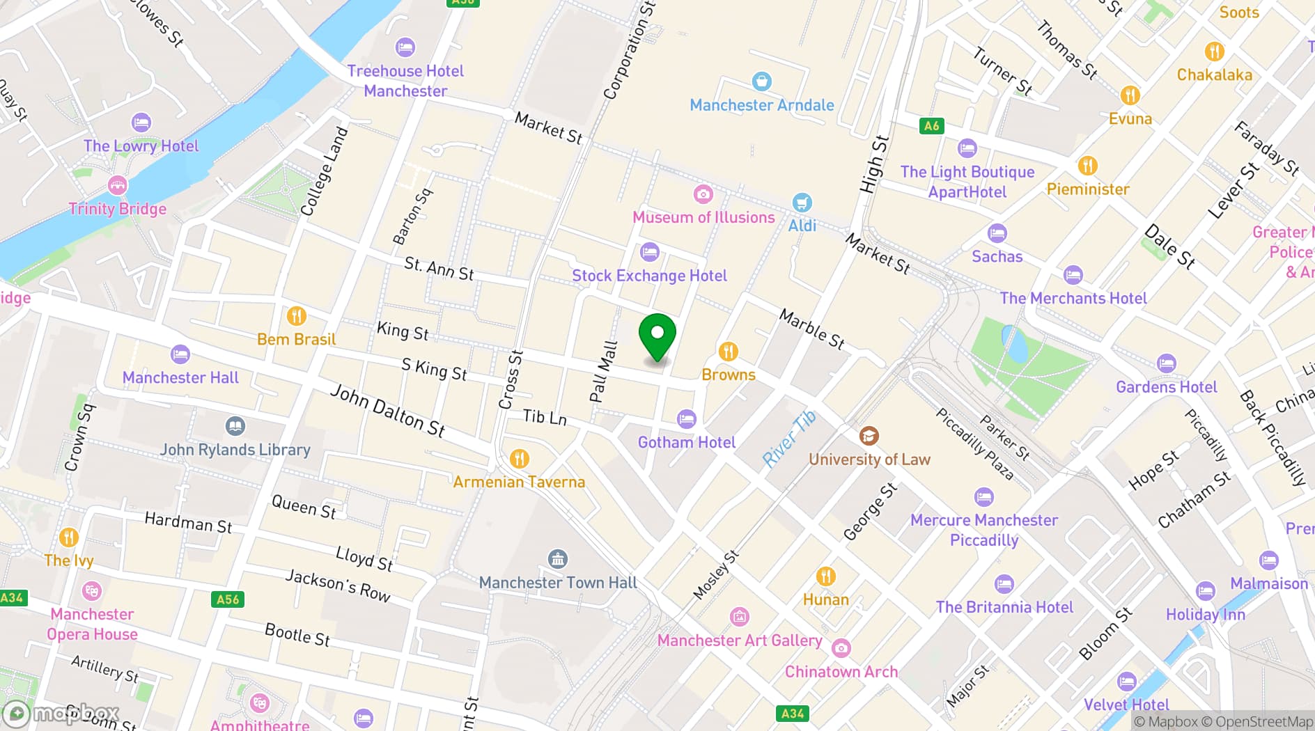 Map showing All Bar One Manchester