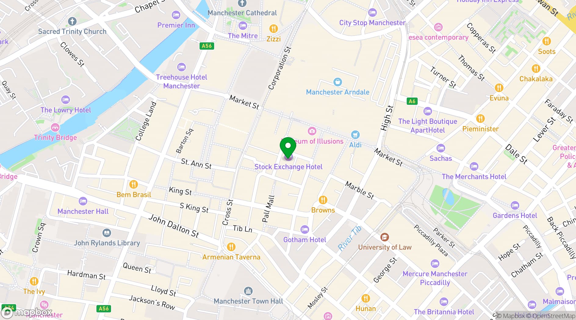 Map showing Stock Exchange Hotel