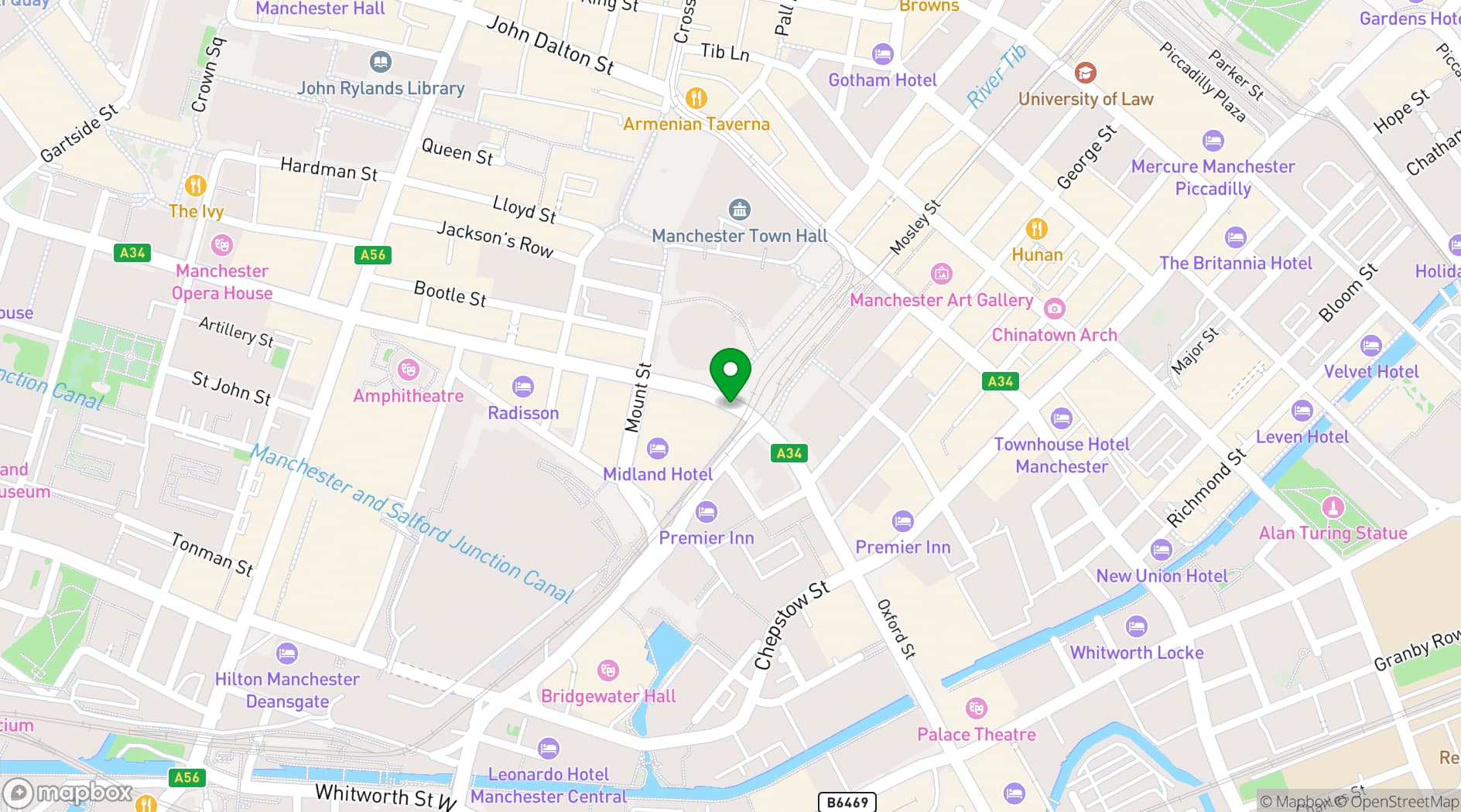 Map showing The Midland Manchester