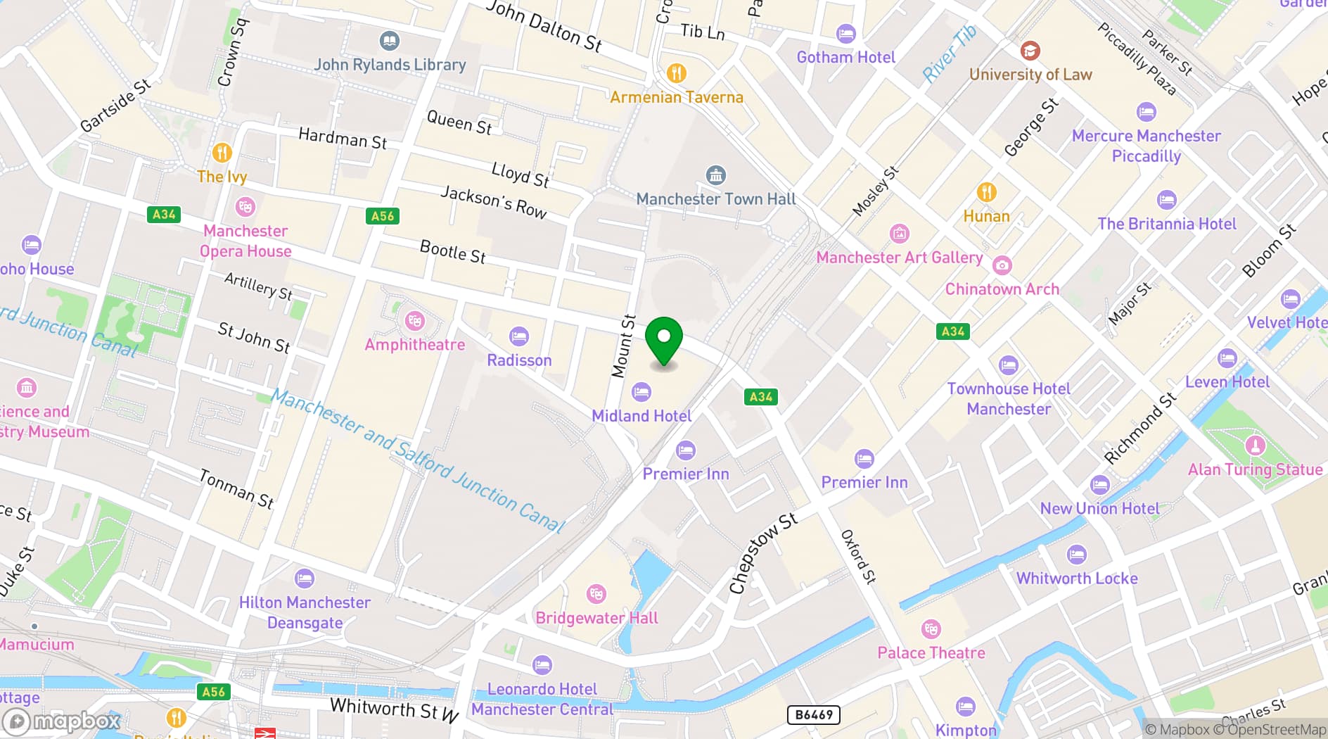 Map showing The Midland Hotel Manchester