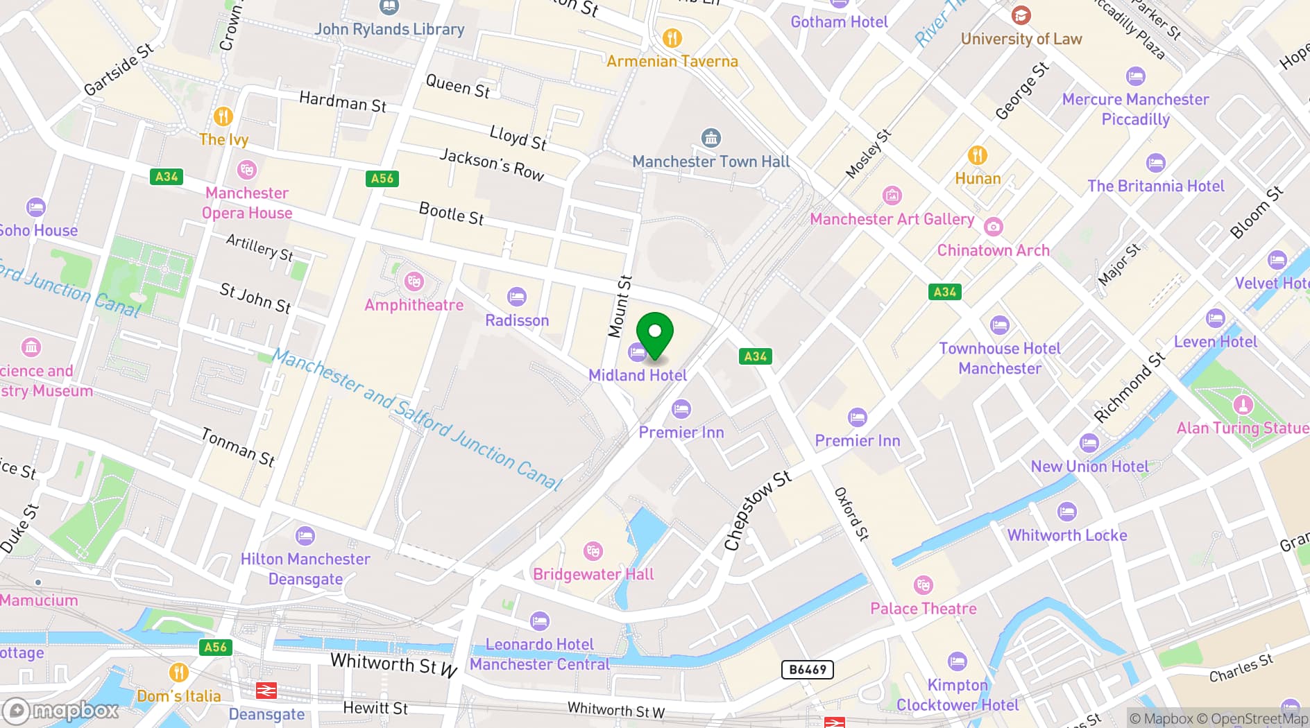 Map showing The Midland Hotel